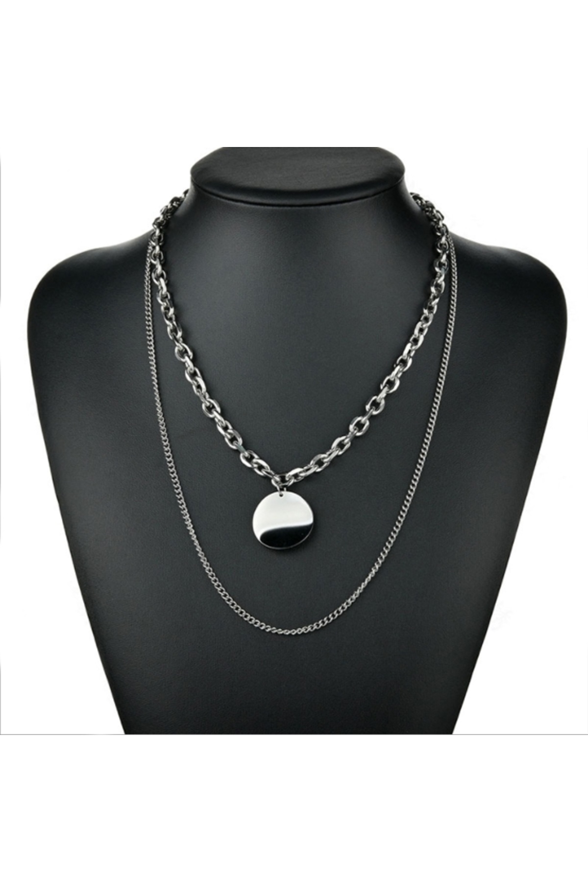 Chavin-Shiny Women's Locket Steel Necklace with 2 Chains Eh03 5