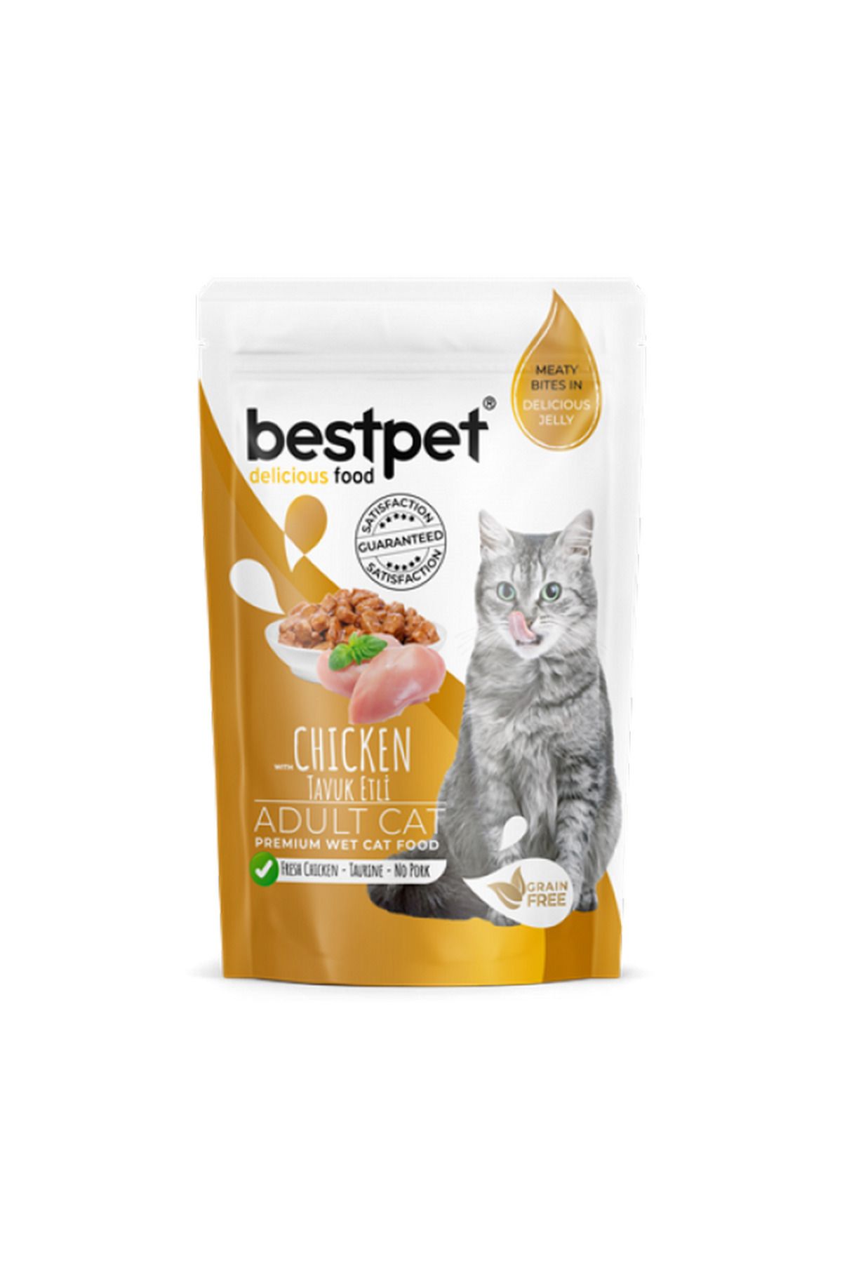 Bestpet 85 gr X 24 ADET Yetişkin Kediler İçin, Tahılsız, Jöle İçinde Tavuk Parça Etli Ya 403118