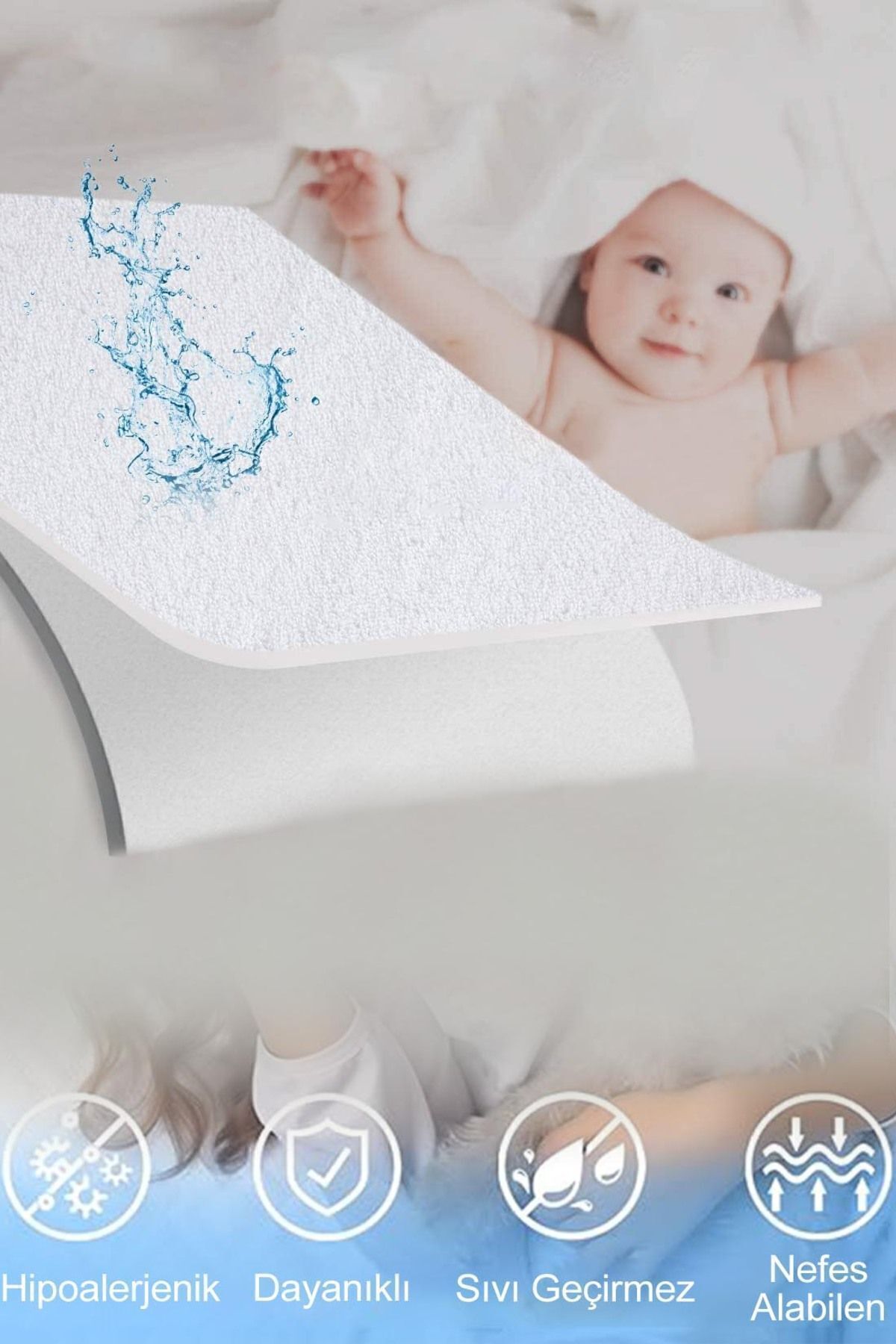 Ladylina Home %100 Sıvı Geçirmez Pamuklu Sıvı Geçirmez Bebek & Çocuk & Tek & Çift Kişilik Yatak Koruyucu Alezi fotoğrafı 3 (önizleme)