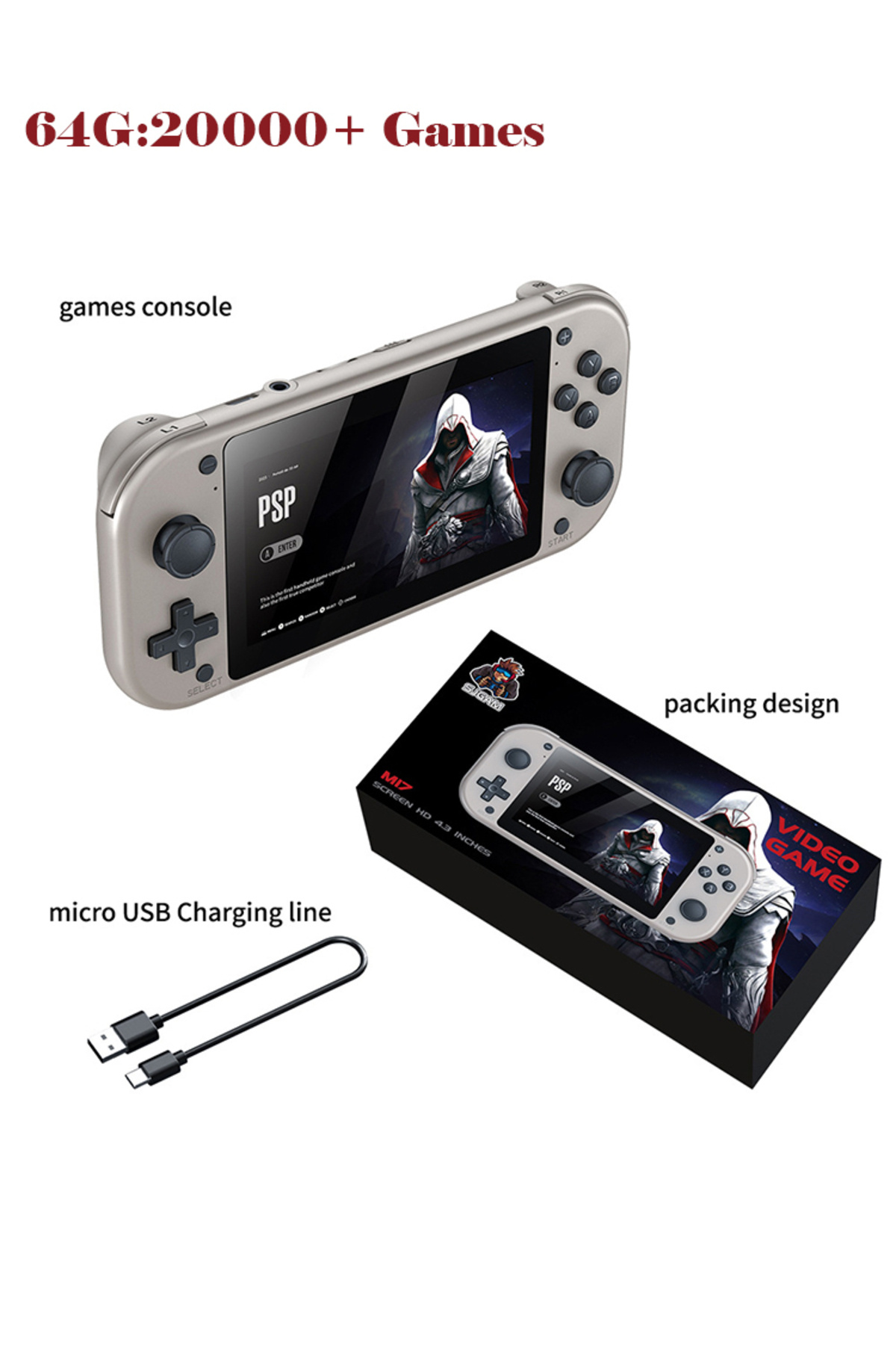 yydzkj-US 64G M17 Handheld Video Game Console 64G 128G Open Source Linux System 4.3inch Screen Portable Poc 1