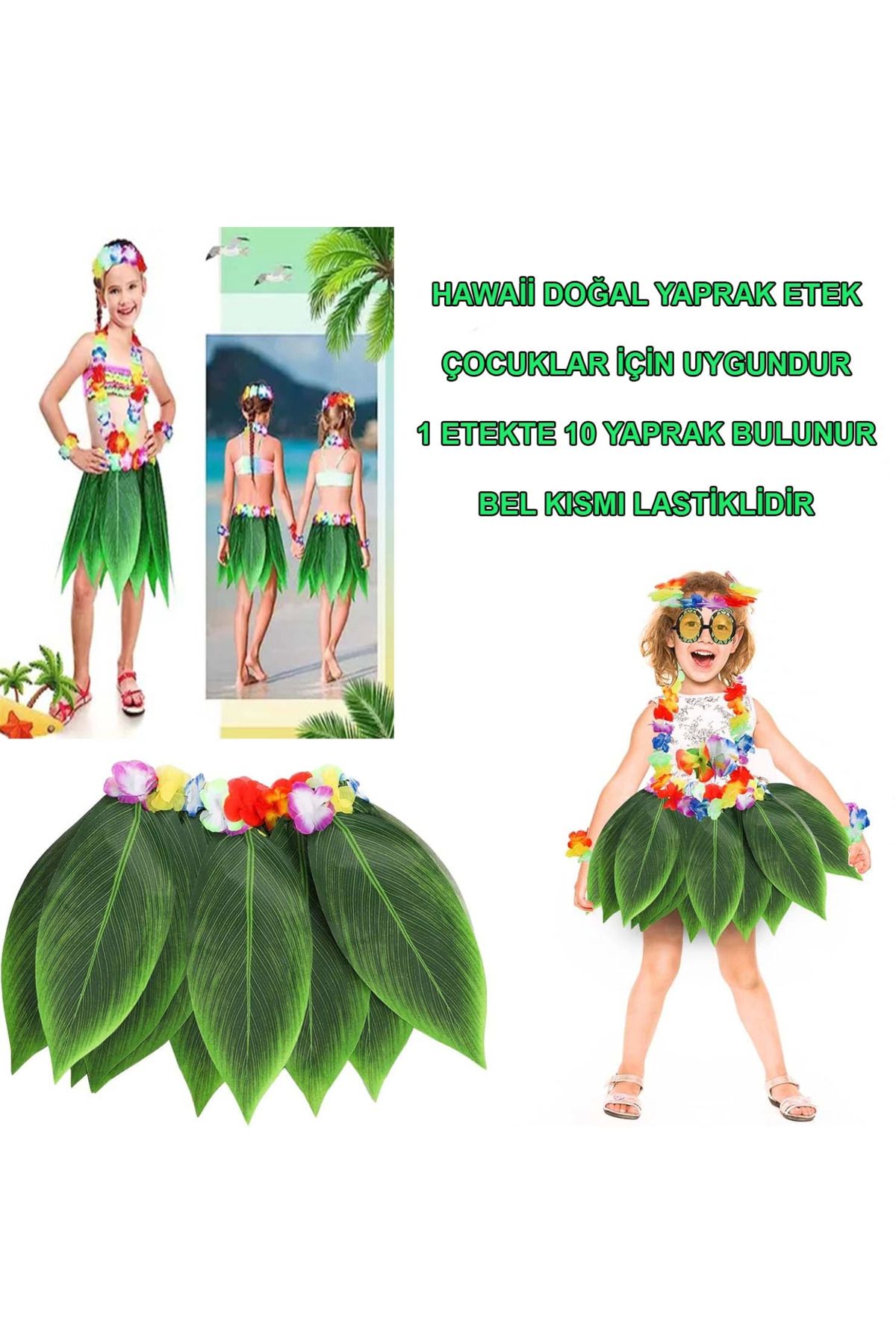 Uyguna Kapında Tropikal Esintili Hawaii Yapraklı Parti Eteği Çocuk Boy - SVU3881-4892