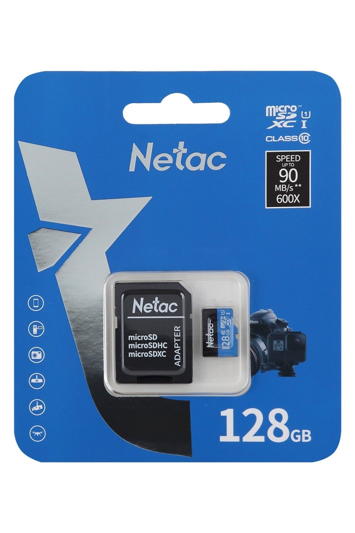 Netac-بطاقة ذاكرة P500 NT02P500STN-128G-R Uhs-I U1 CLASS10 Microsdxc سعة 128 جيجابايت (مع محول SD) 5