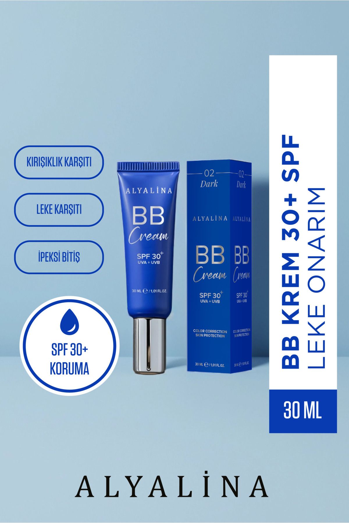 alyalina Bb Cream Spf 30 Ton Eşitleyici Cilt Bakım Etkili Aydınlatıcı Krem no:02 30 ml