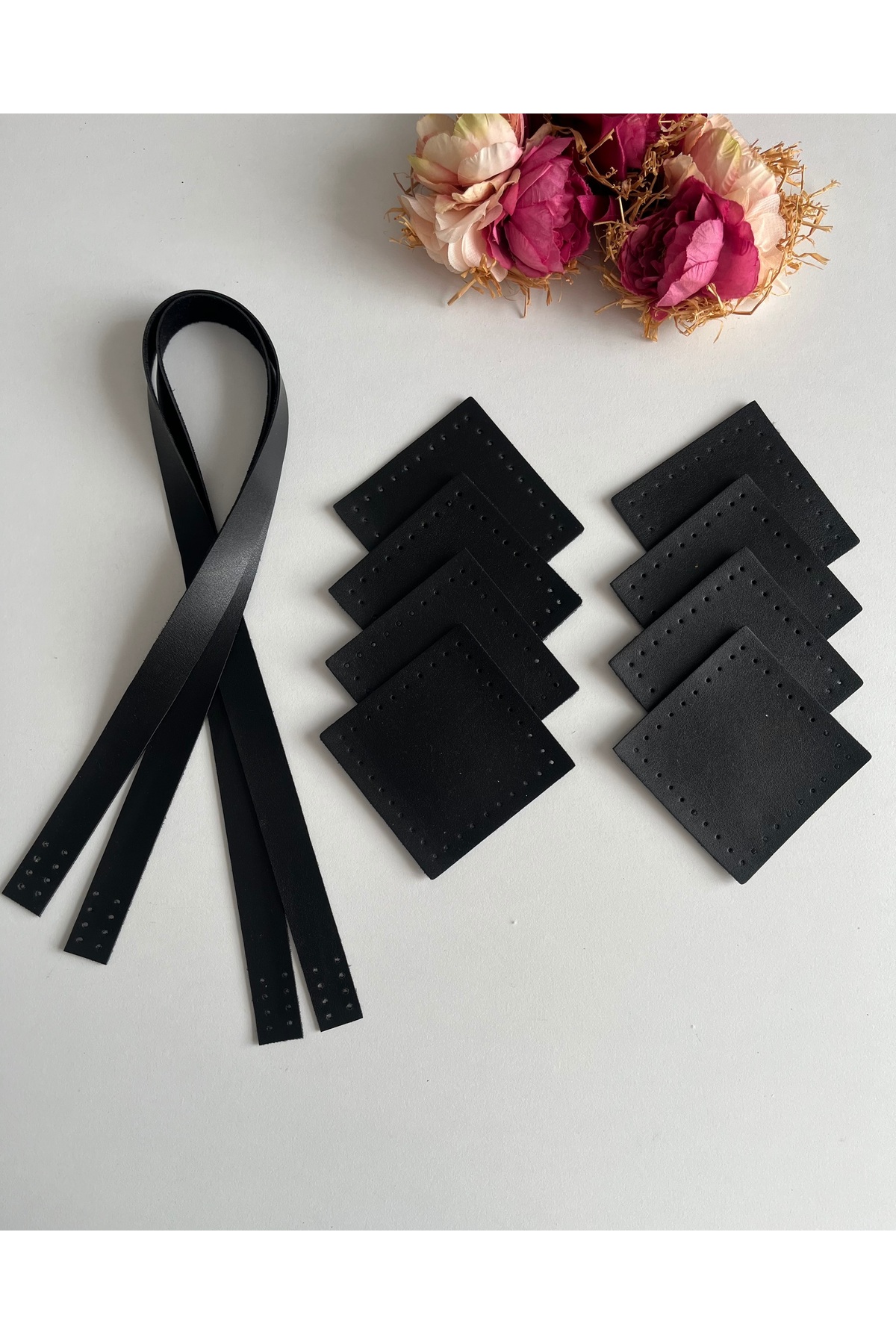 Knitted bag set with square motif Black Color