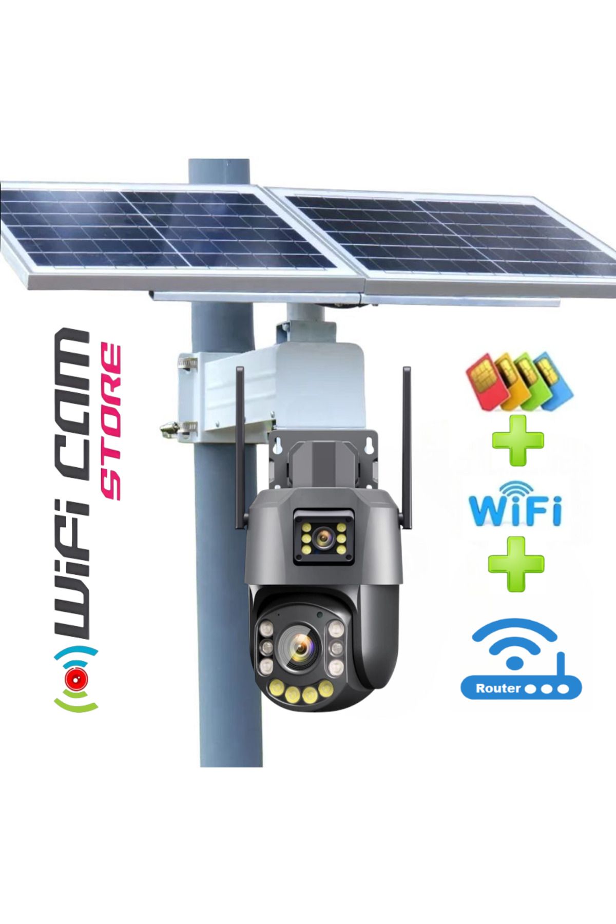 WİFİCAM 4G+WIFI+ Modemli Kamera 3si Bir Arada Üretim 36X Optik Zoom Solar Kamera Seti