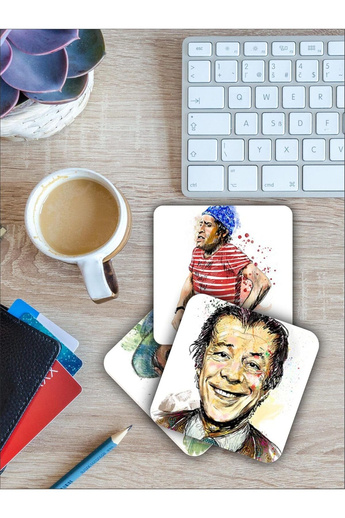 yenibagshop Yeşilçam Oyuncuları Temalı Ahşap Bardak Altlığı Ahşap Baskılı Altlık 6'lı set (9 x 9CM) karbonNM53