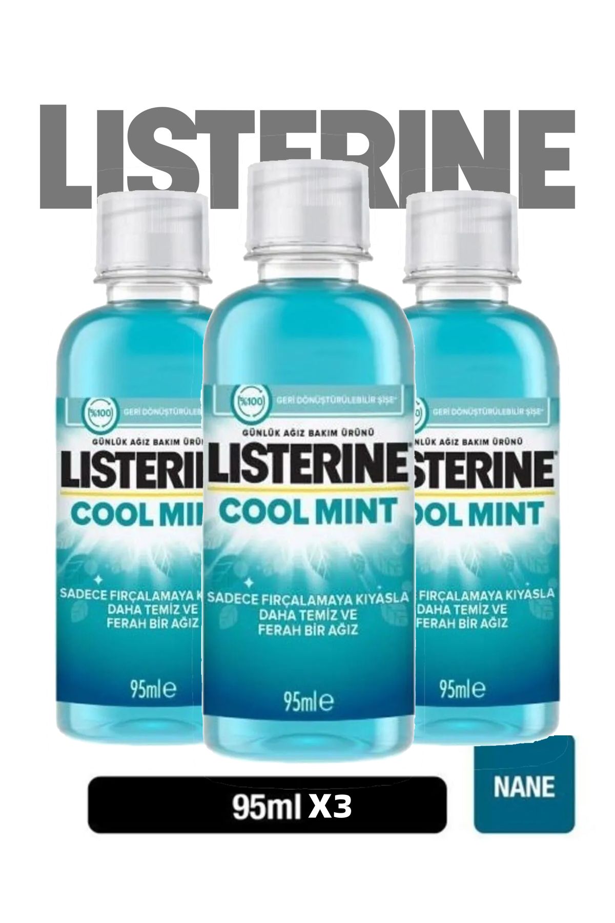 Listerine Cool Mint Ağız Bakım Suyu 95 ml X 3 Adet Seyahat Boy Set