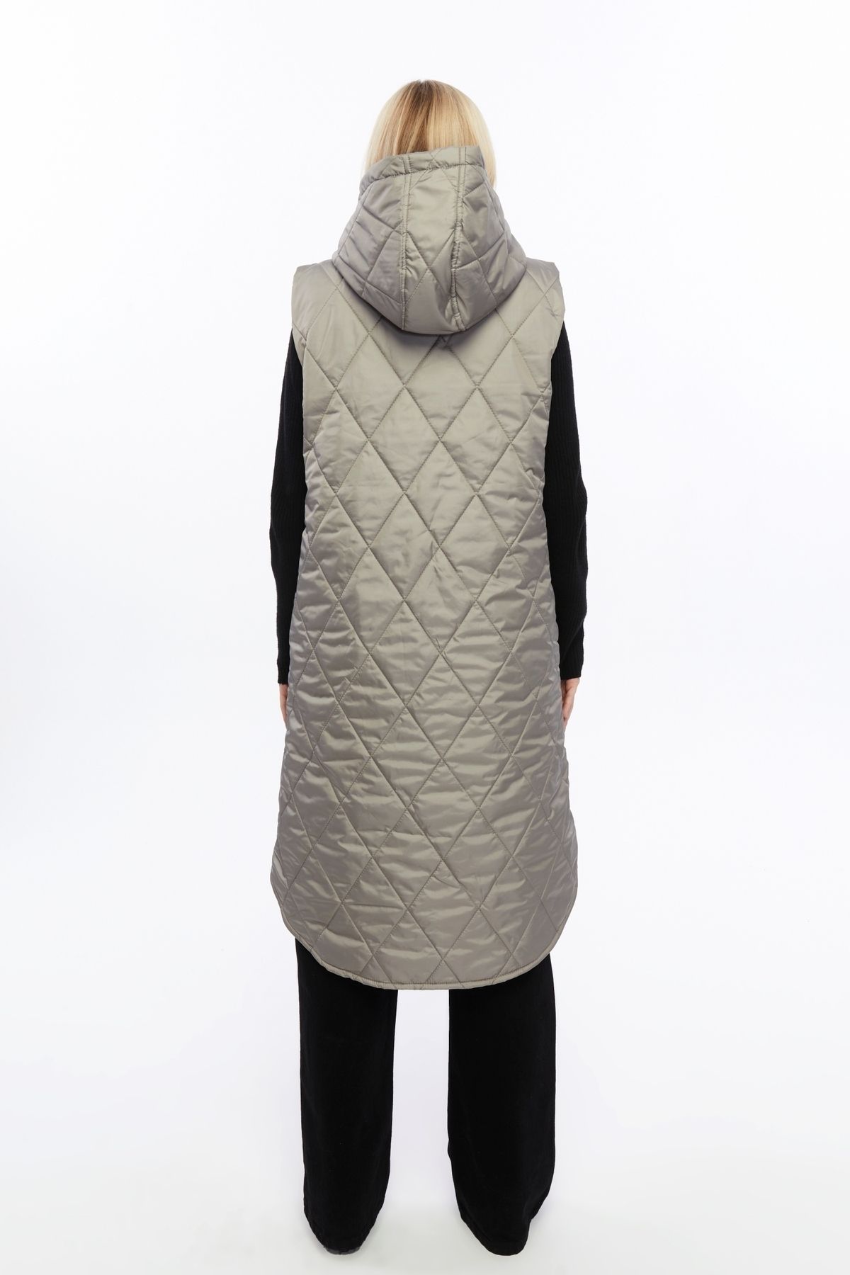 sehatex-Women's Long Quilted Puffer Vest with Snap Detail 7