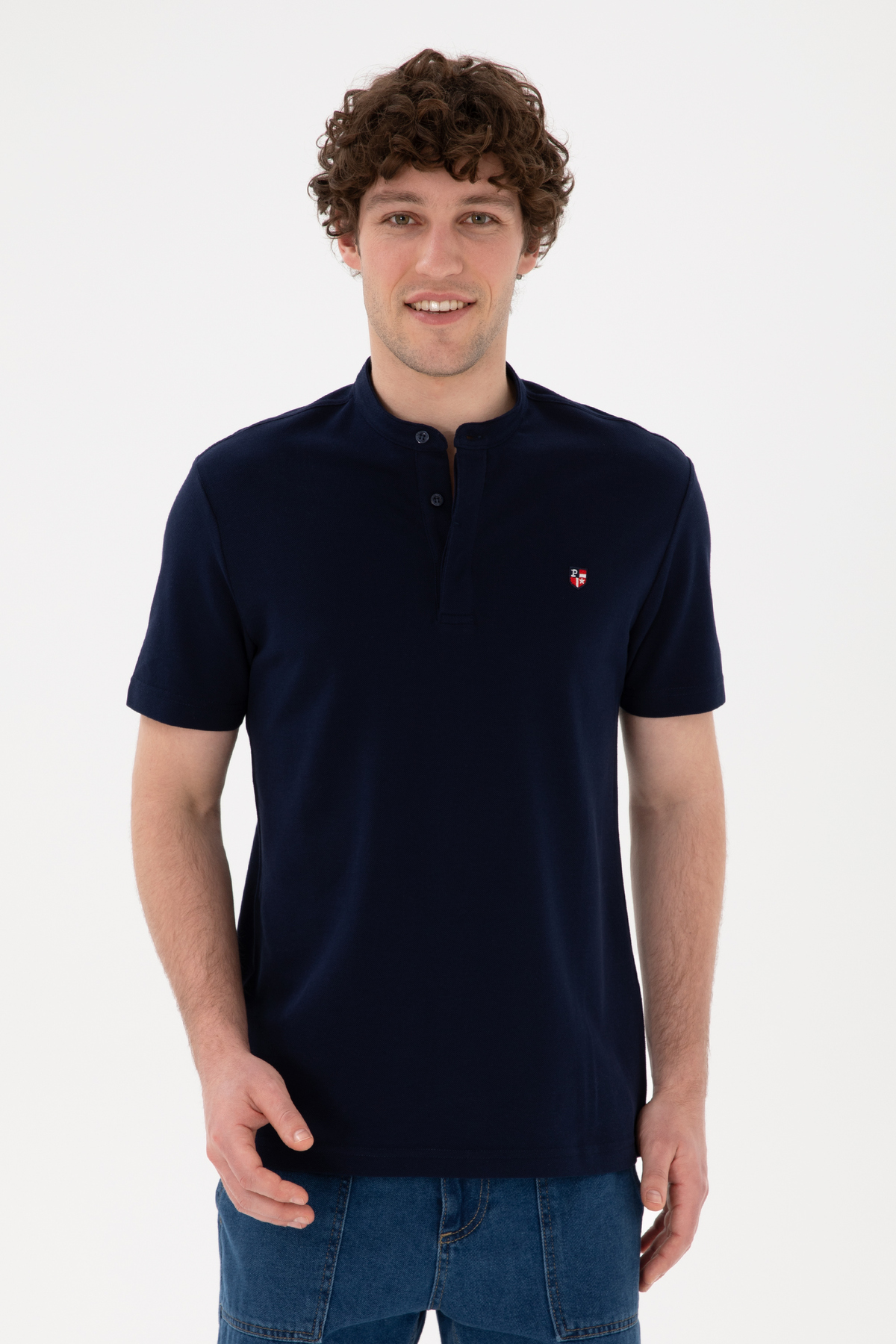 یو اس پولو تی‌شرت مردانه سرمه‌ای ساده کد ۵۰۲۸۴۶۳۷-VR033