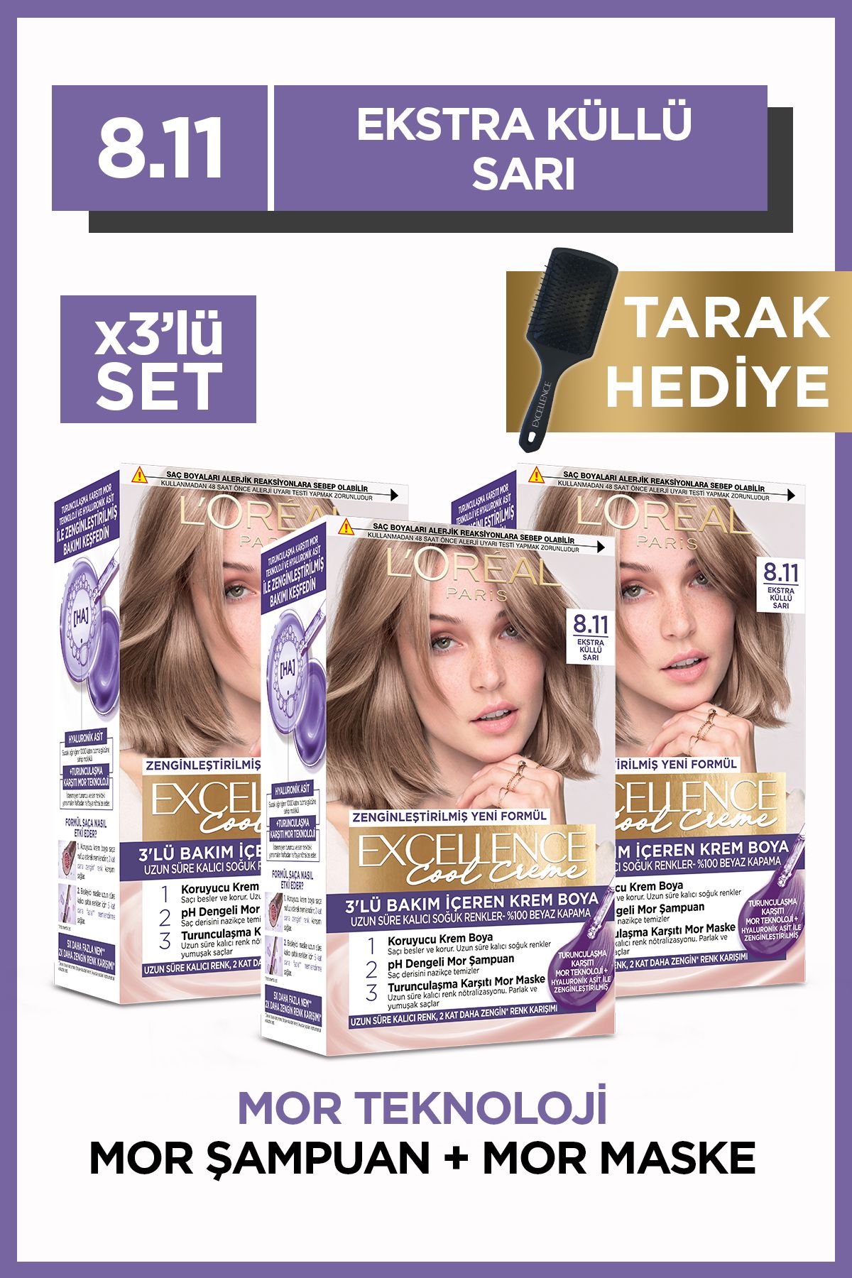 رنگ موی اکسلنس کول کرم – ست 3 تایی بلوند 8.11 اضافی L'Oreal Paris