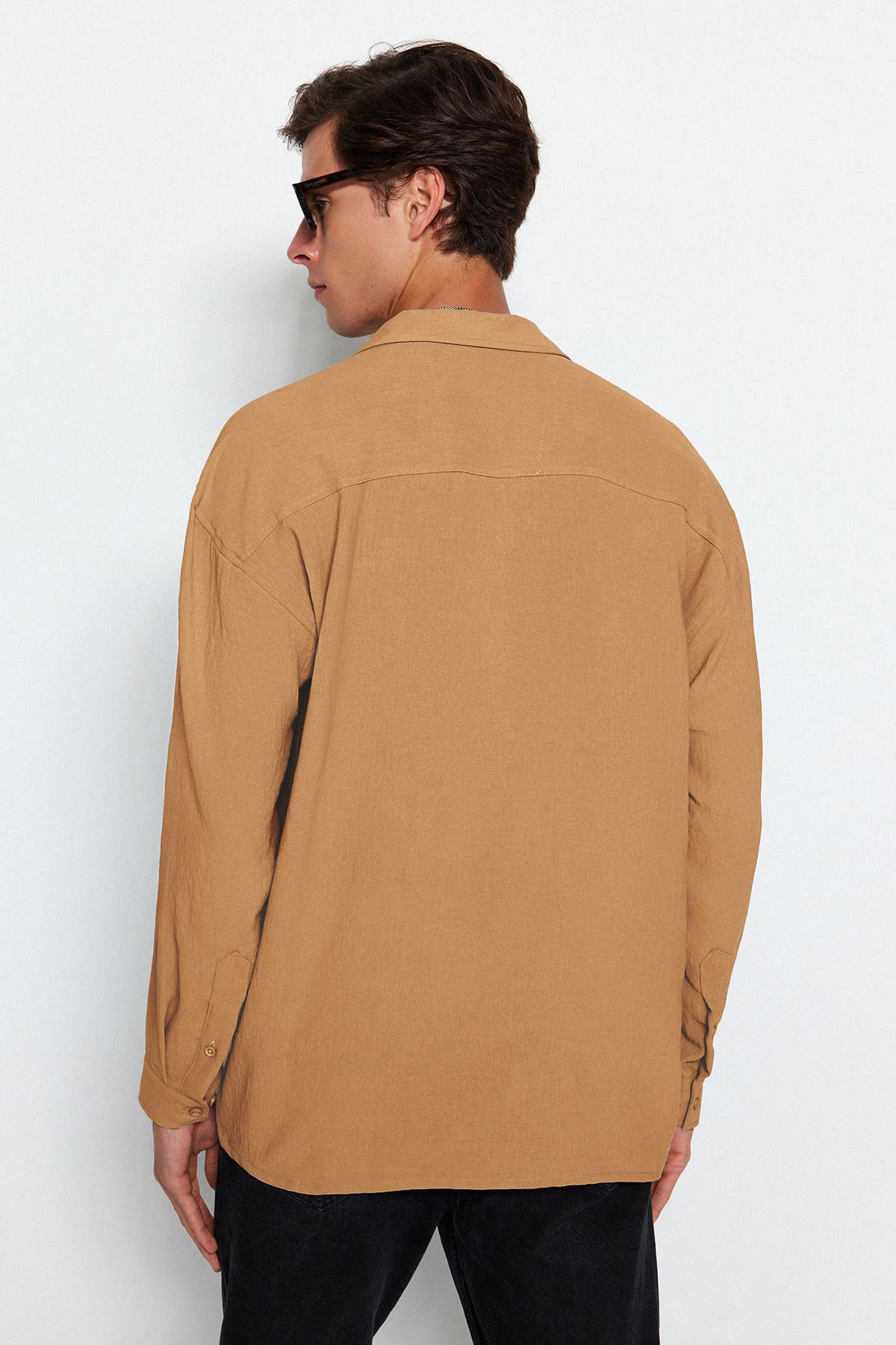 Trendyol Collection-Mink Oversize Fit Apache Límec Letní Lněná košile Tmnss23Go00053 6
