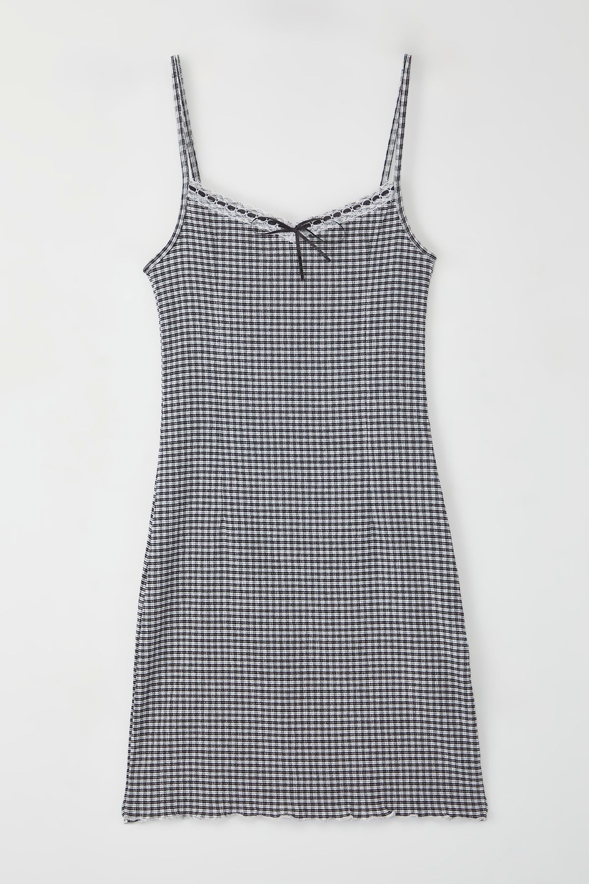 Trendyol Collection Rochie Tricotată În Carouri Negre/în Carouri Cu Detaliu De Șireturi Mini-montată/flexibilă Pe Corp Femeie - XS