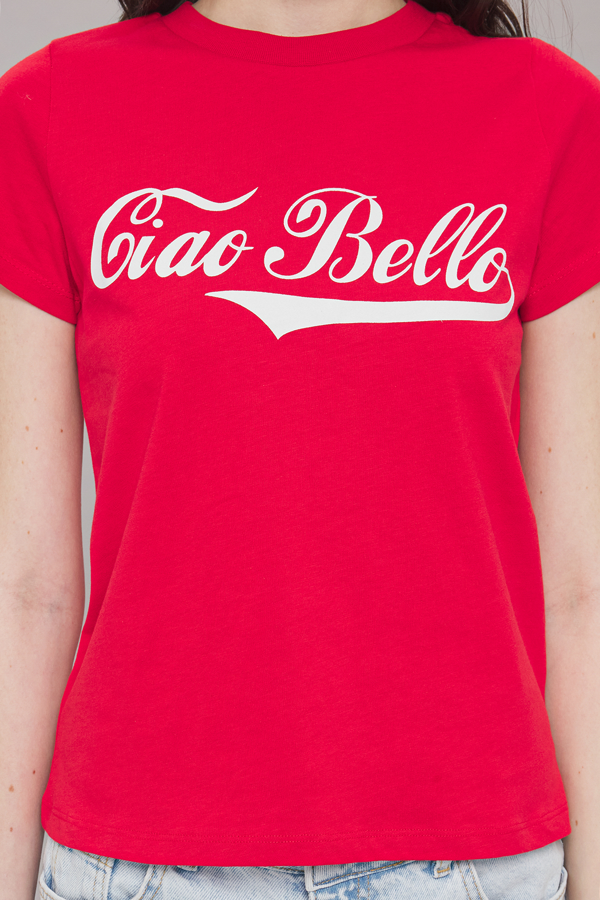 Trendyolmilla  Kırmızı Kalın Pamuklu Slogan Baskılı Regular/Normal Kalıp Örme T-Shirt TWOSS25TS00056 - Görsel 3