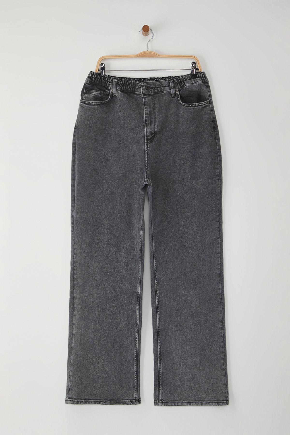 Trendyol Curve-Gray High Waist Elastic Waist Wide Leg Comfort Plus Size Wide Leg Jeans Tbbss25Cj00002 1