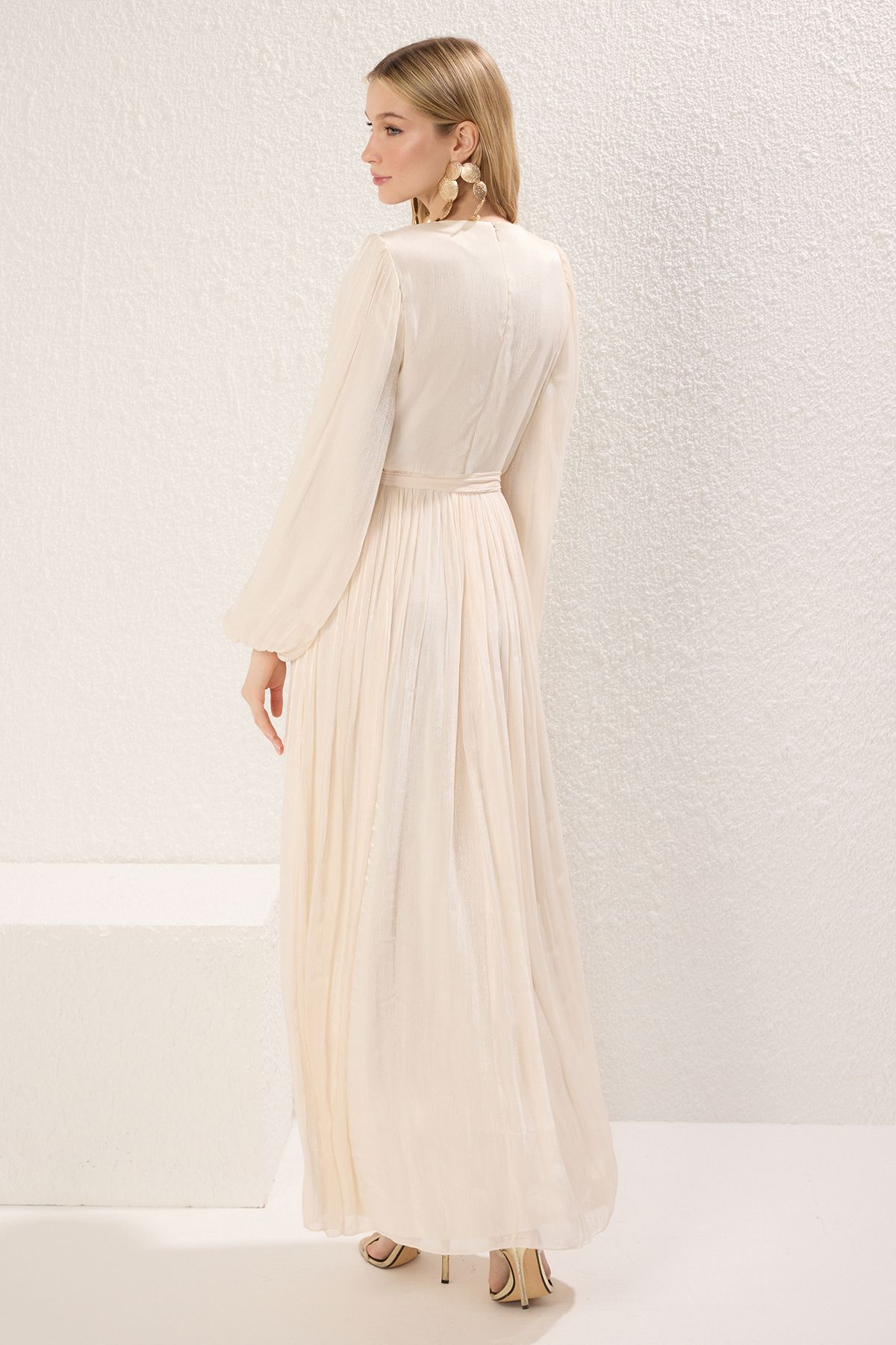 Trendyol Modest-Ecru šerpa třpytivá podšívka šifon svatební / šaty nevěsty 4