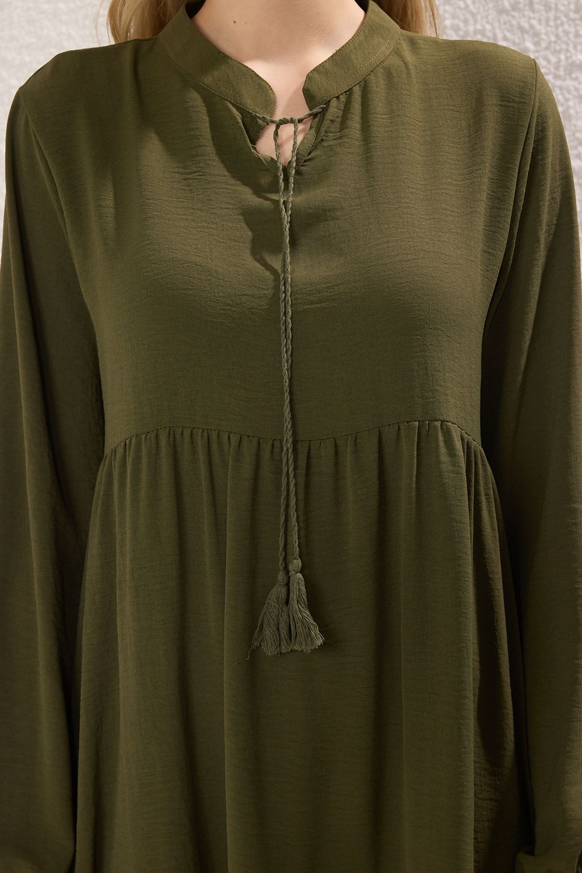Trendyol Modest-Khaki Tassel Lacing Detail Woven Dress Tctss24Eb00260 3