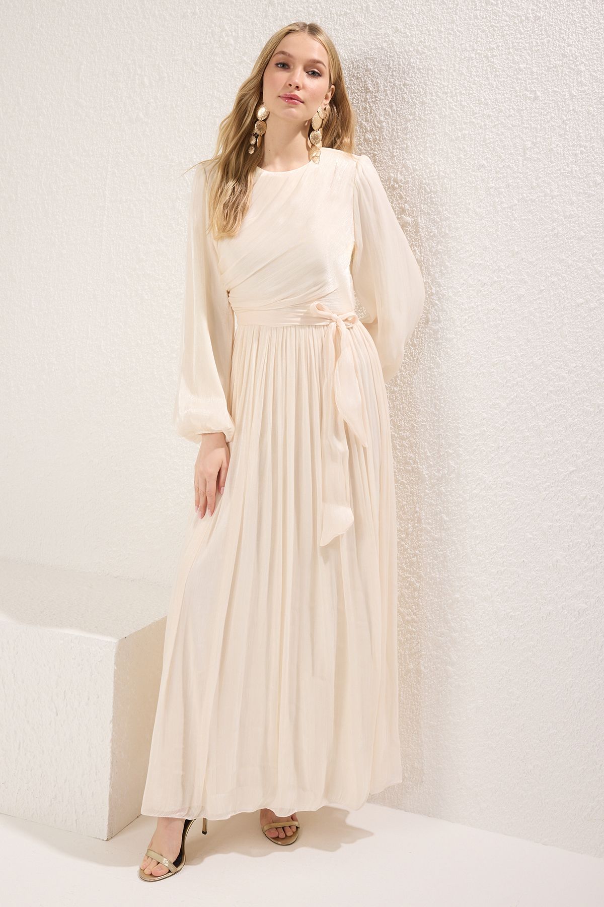Trendyol Modest-Ecru šerpa třpytivá podšívka šifon svatební / šaty nevěsty 2