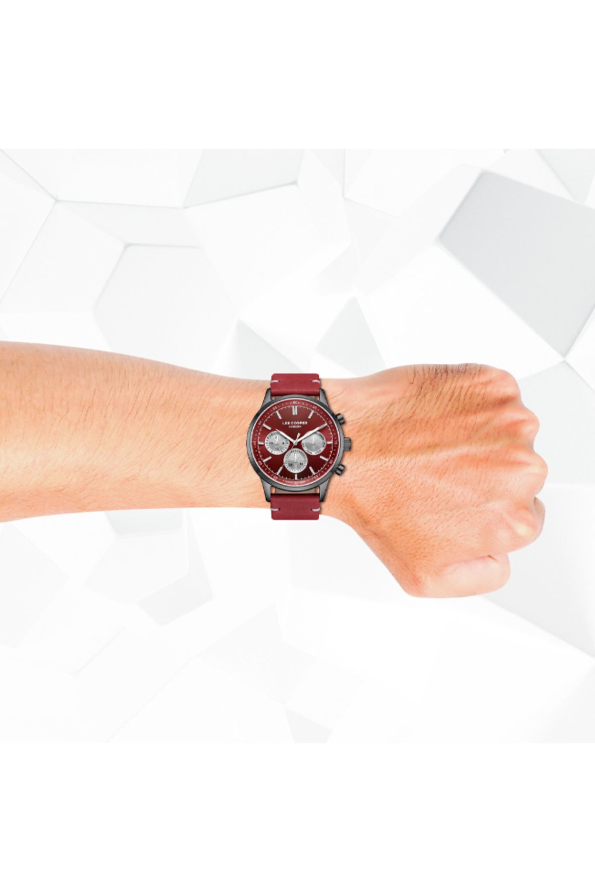 Lee Cooper-LC08001.688 Men Multi Function Display Watch & Leather Strap Red 8