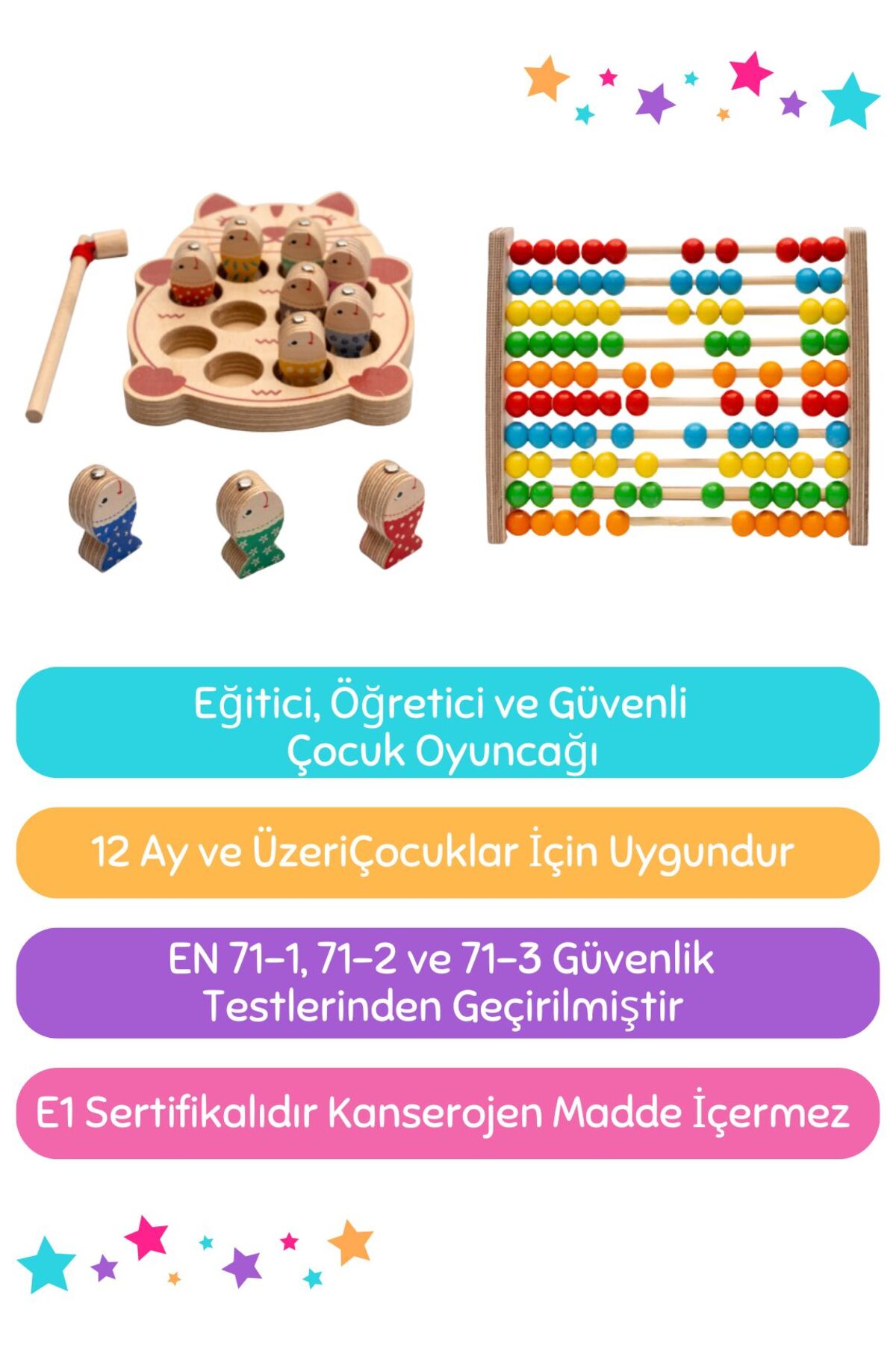 Hopiers Montessori 3 Boyutlu Ahşap  Balık Tutma Oyunu + Montessori Renkli Ahşap Abaküs / 2 Oyuncak Bir Arada fotoğrafı 3 (önizleme)