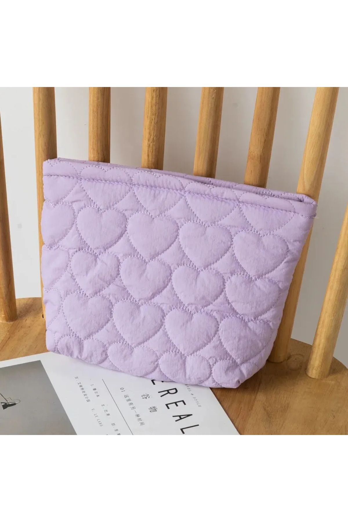 Choice-PURPLE Fashion Korean Large Capacity Cosmetic Bag Women Soild Heart Quilting Handbag Portable Travel 1