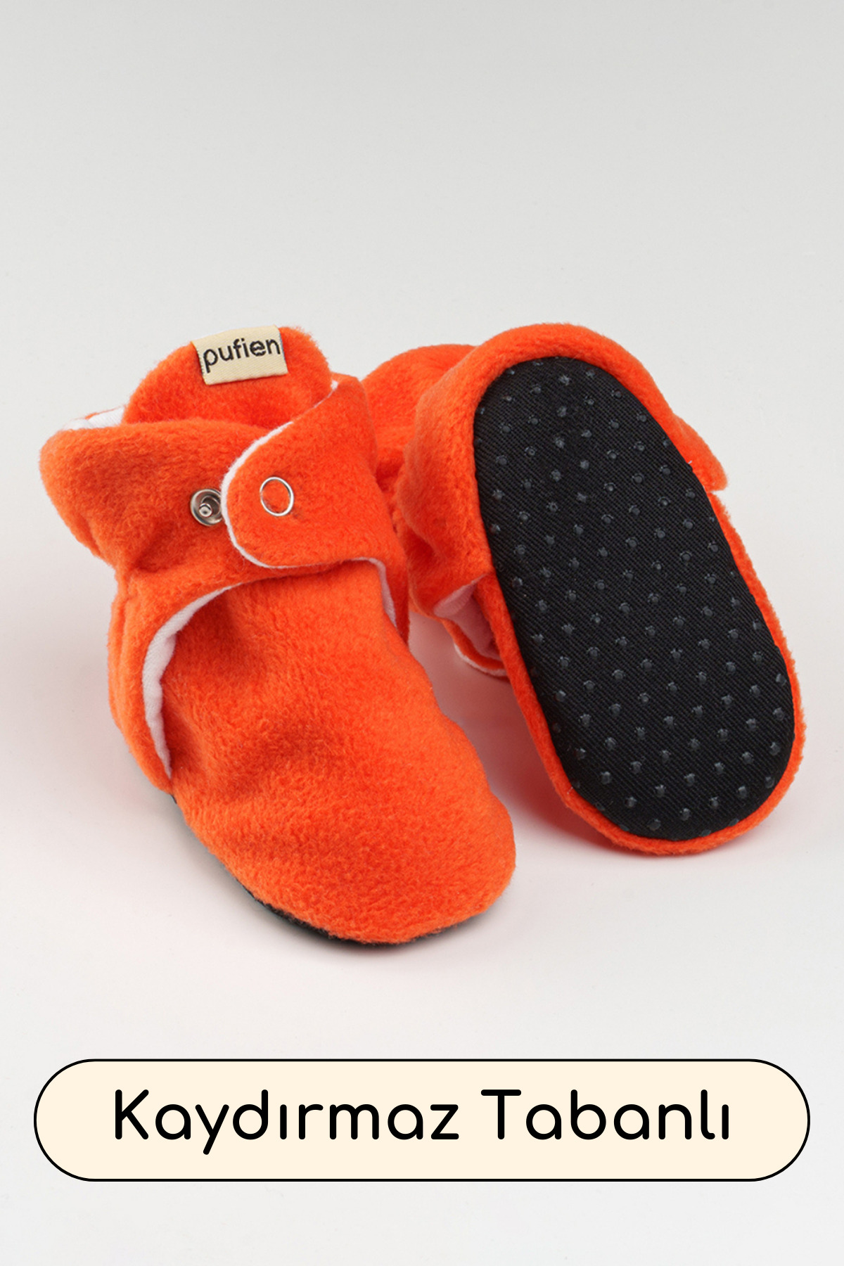 pufien Organik Pamuk Astarlı, Bebek İlk Adım Ayakkabısı, Kaydırmaz Taban, Bebek Pandufu, Turuncu Patik fotoğrafı 3 (önizleme)