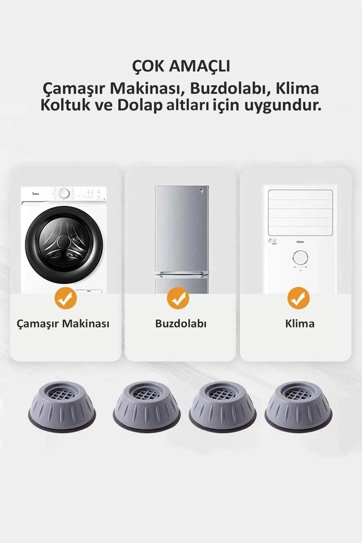 Mikasso Yükseltici 4lü Altlık Ayak Seti Çamaşır Bulaşık Makinesi Klima Mobilya Titreşim Önler Güçlü Vantuz G