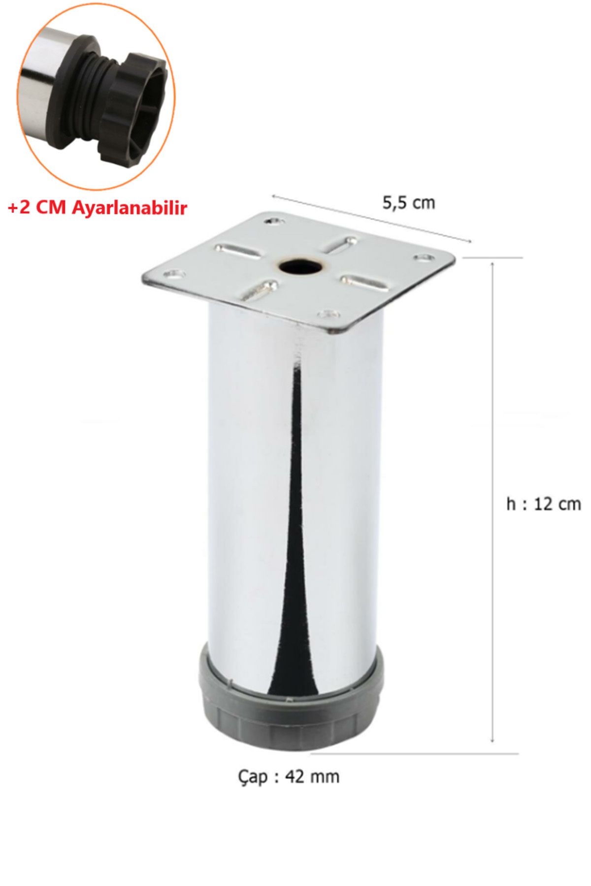 Mikasso 12 Cm Metal Mobilya Kanepe Baza Koltuk Metal Destek Ayağı Ayarlanabilir Krom Ayak 42 Mm Bej Tekli Ko