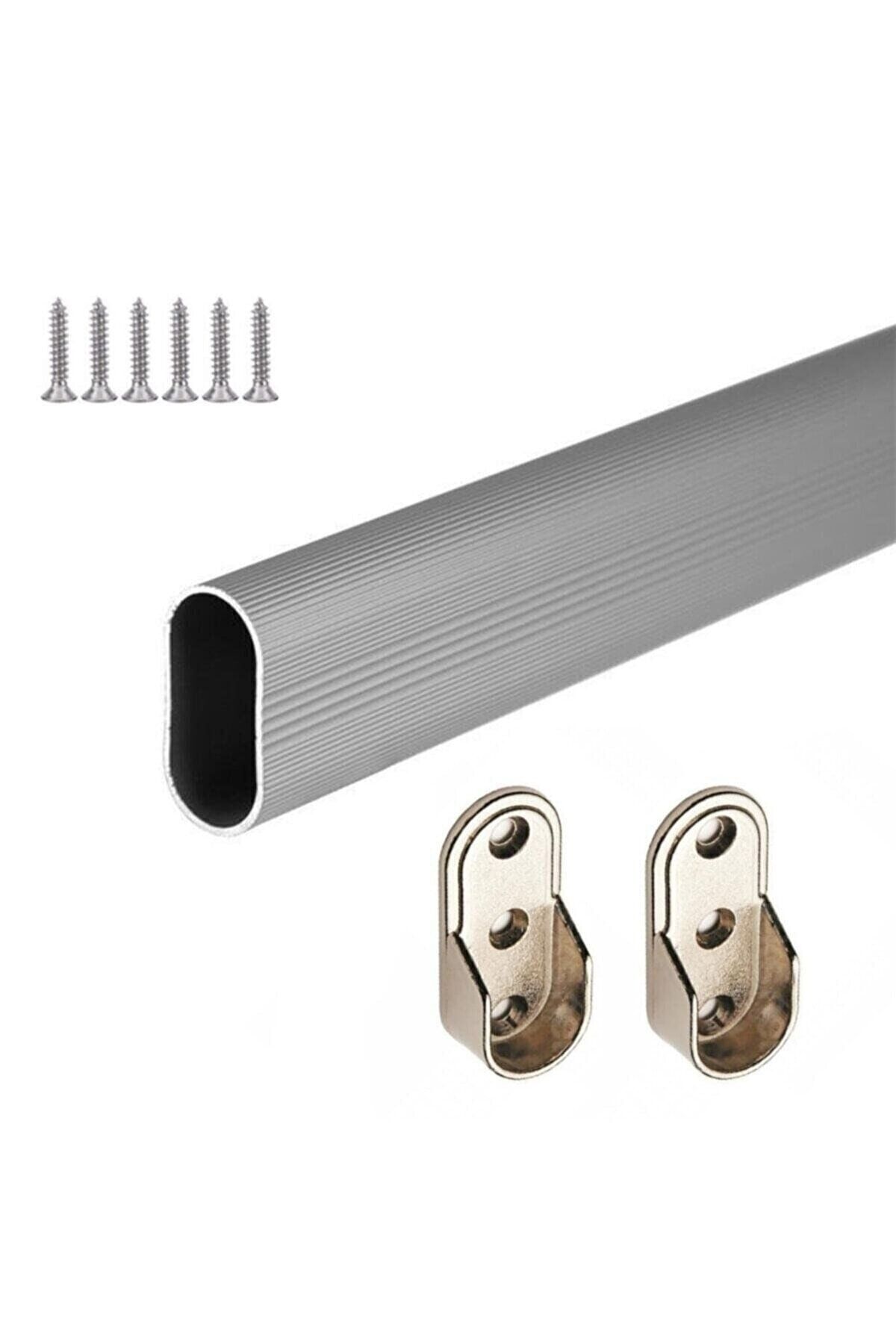 Mikasso Oval Alüminyum 63 Cm Dolap Içi Askı Borusu 2 Adet Flanş Vidaları - Dolap İçi Düzenleyiciler Dolap İç
