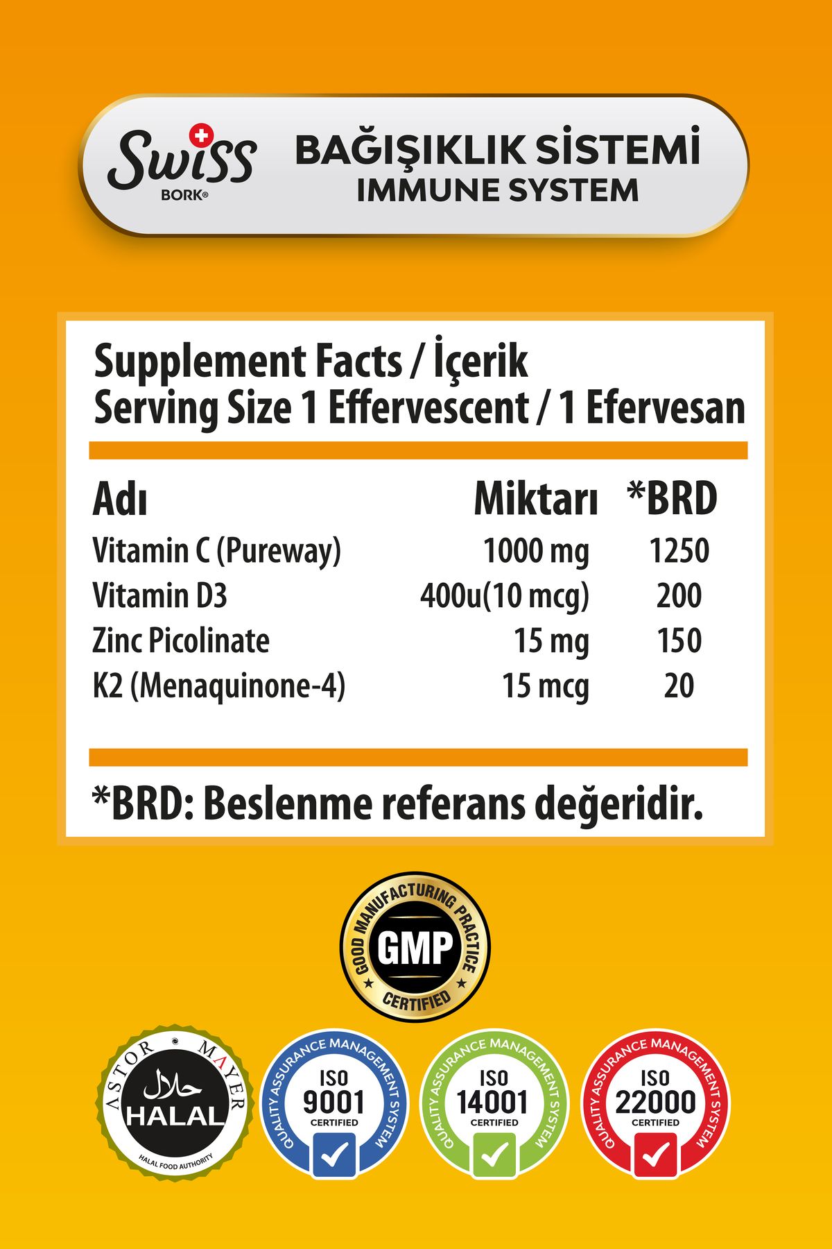 Bork Swiss Natural-C Complex Effervescent Tablets 20 Pack Multivitamin and Mineral Effervescent Vitamin D - K2 - Zinc 4