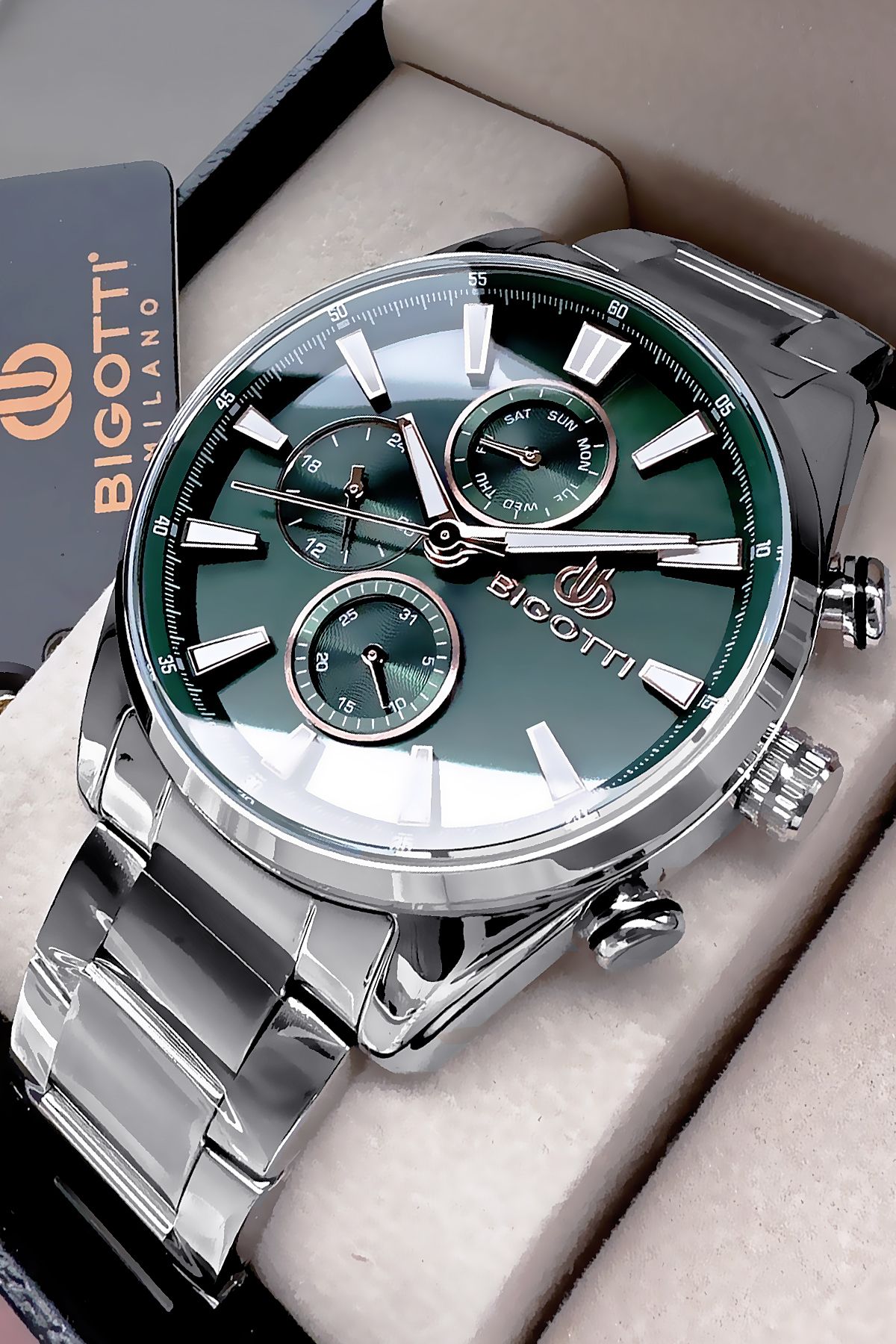 Bigotti-5 Atm Waterproof Men Wristwatch - Silver Color, Steel Band + Gift Bracelet Bme2019C4 4