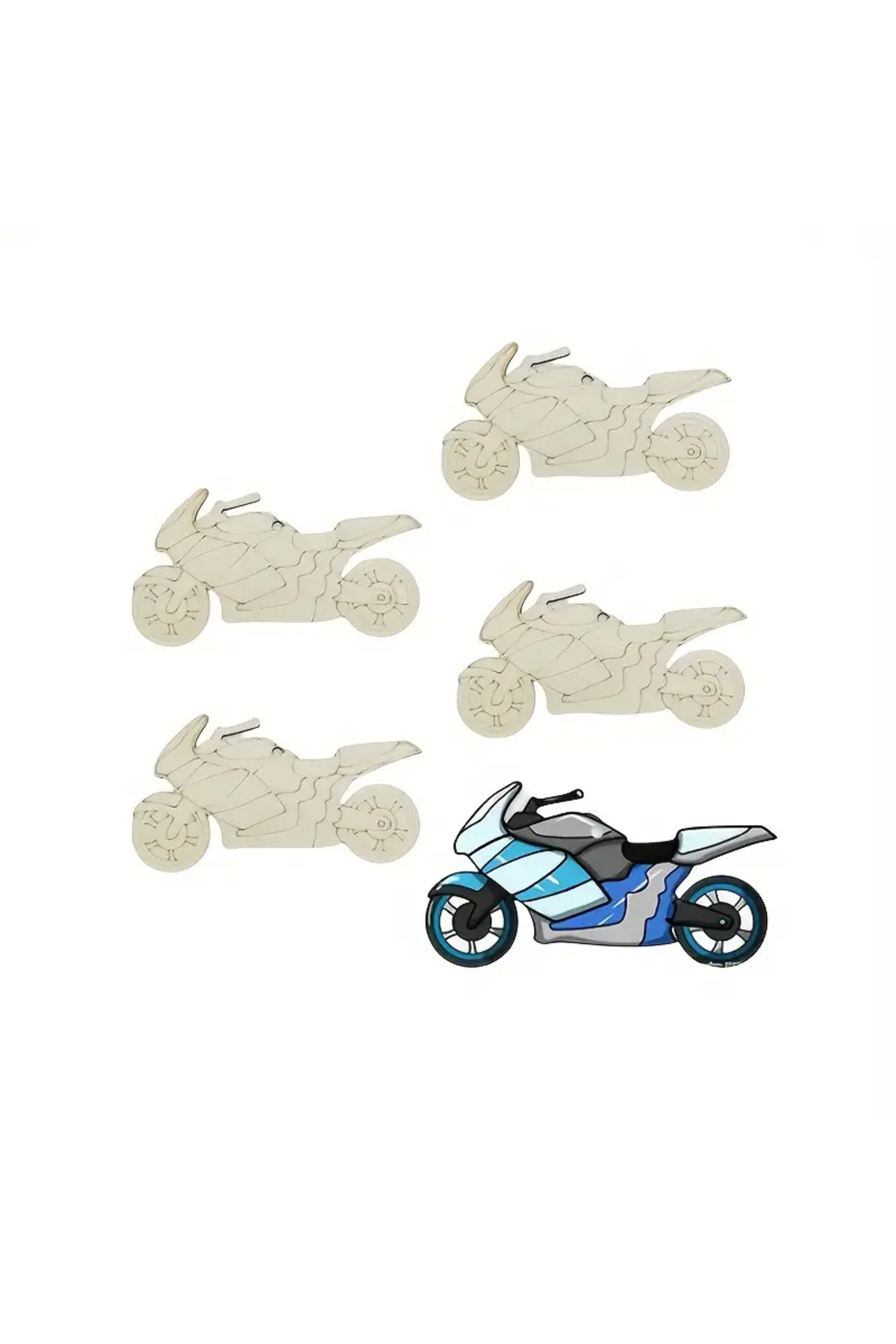 Minik Yarışçılar İçin 10 Adet Ahşap Motosiklet Boyama Seti+ 6lı Akrilik Boya+ 2 Fırça 2
