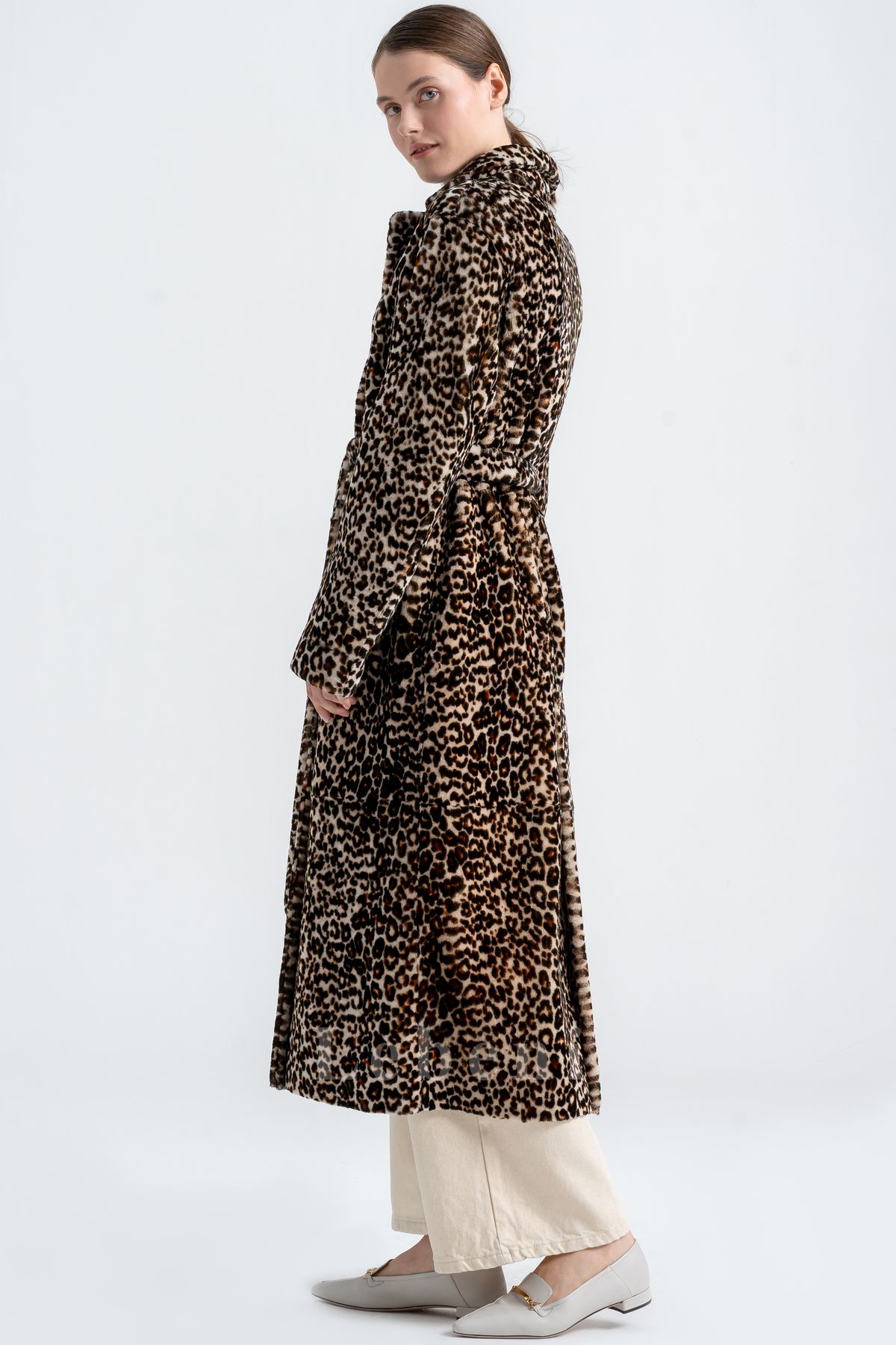 Lebeni-Leopard Printed Lamb Fur Coat - Leopard Printed Shearling Coat 7