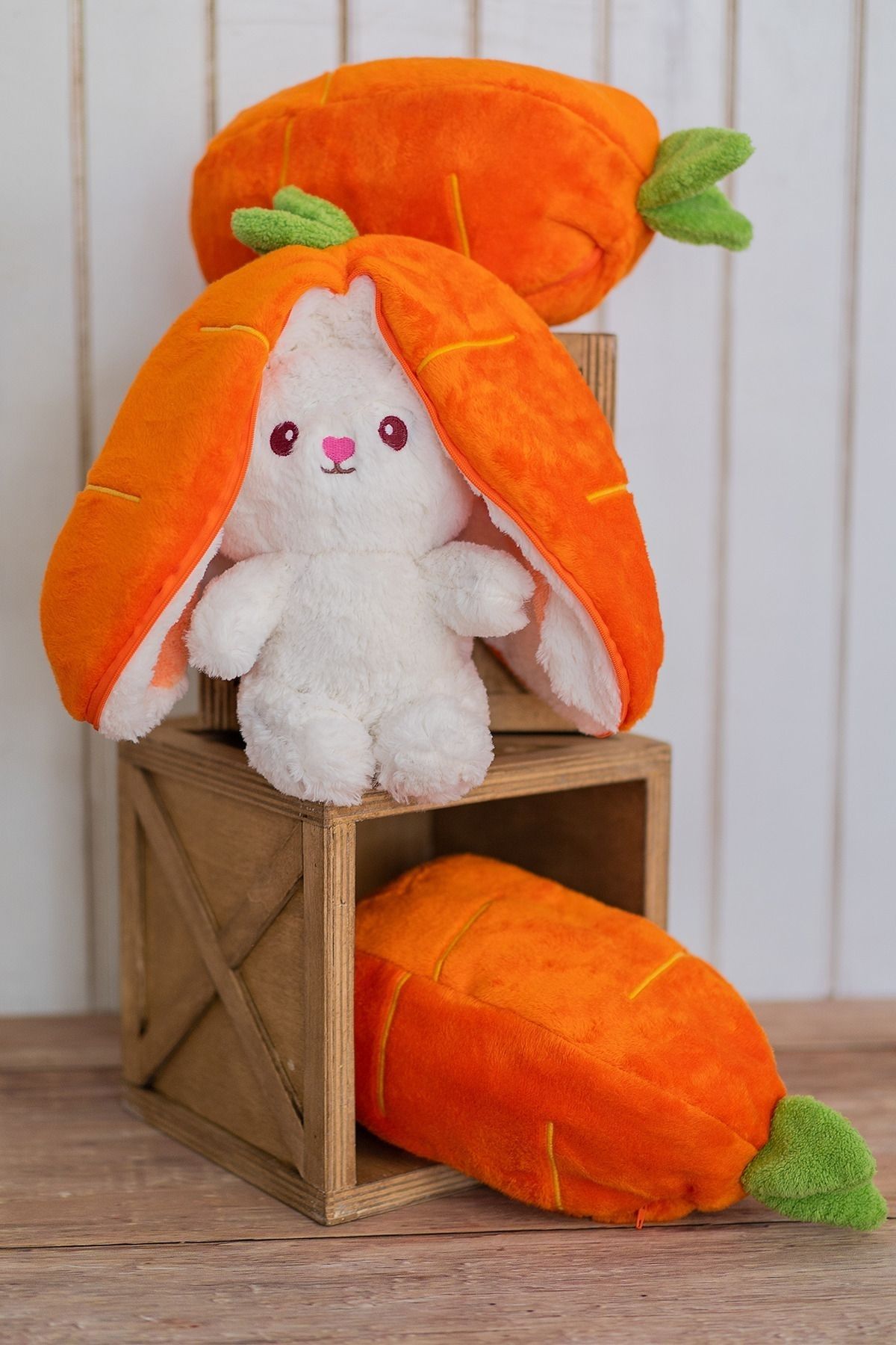 Moontoys-Special Pink Rabbit Plush for Lovers Both Carrot and Rabbit Zipper 2