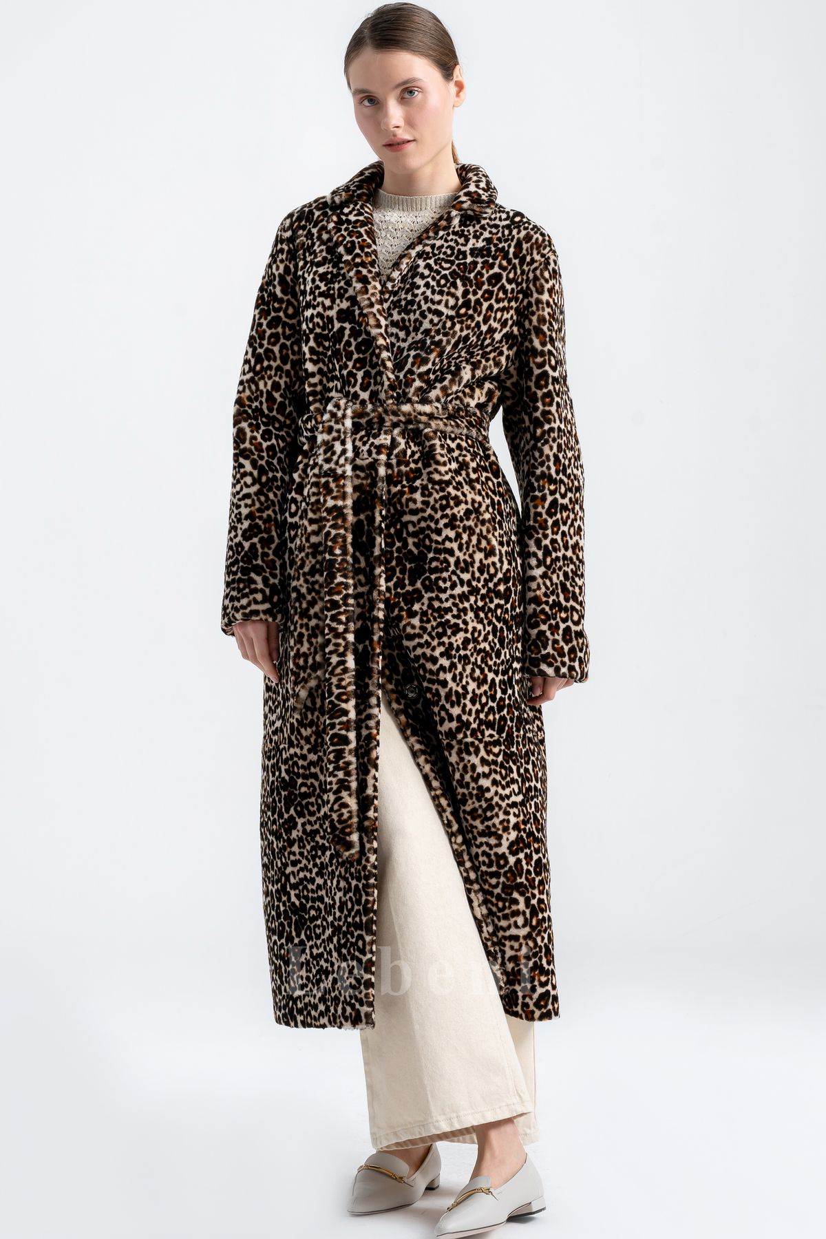 Lebeni-Leopard Printed Lamb Fur Coat - Leopard Printed Shearling Coat 2