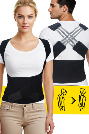 elilom Dik Duruş Korsesi - Unisex, Çapraz Bantlı, Sırt ve Omuz Desteği, Omurg...