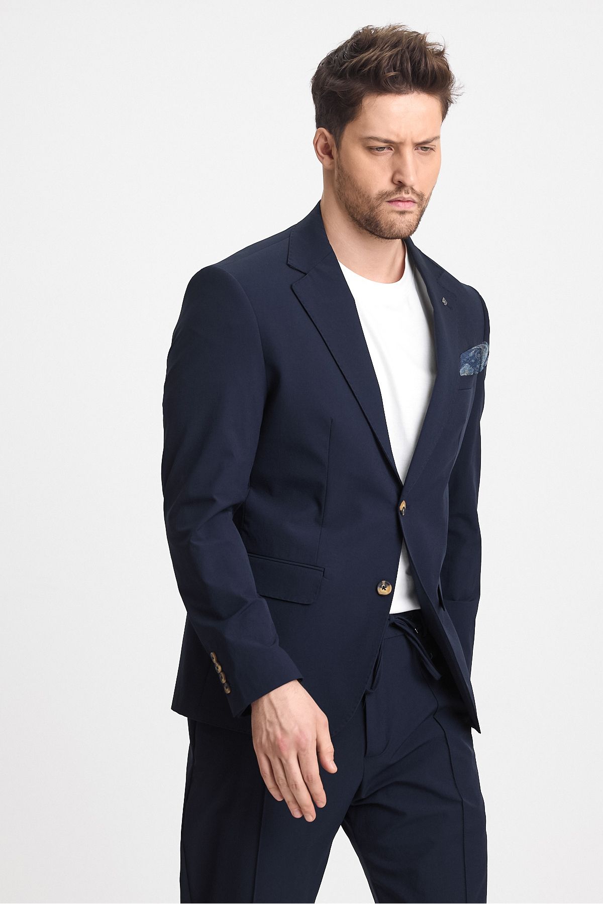 Frappoli-Men's Navy Blue Slim Fit Sportsblazer - Polyamide, Stretchy and Cool Half Lined 1