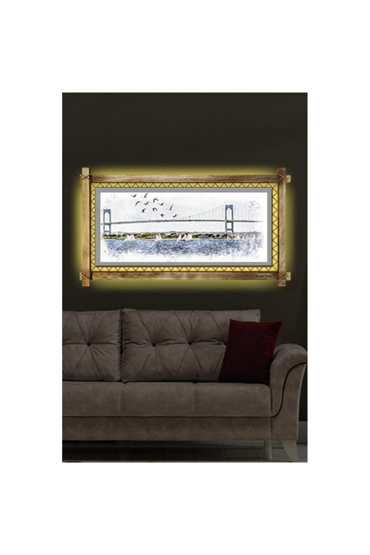 sheron style Kanvas İstanbul Köprü Led Işıklı Rustik Tablo