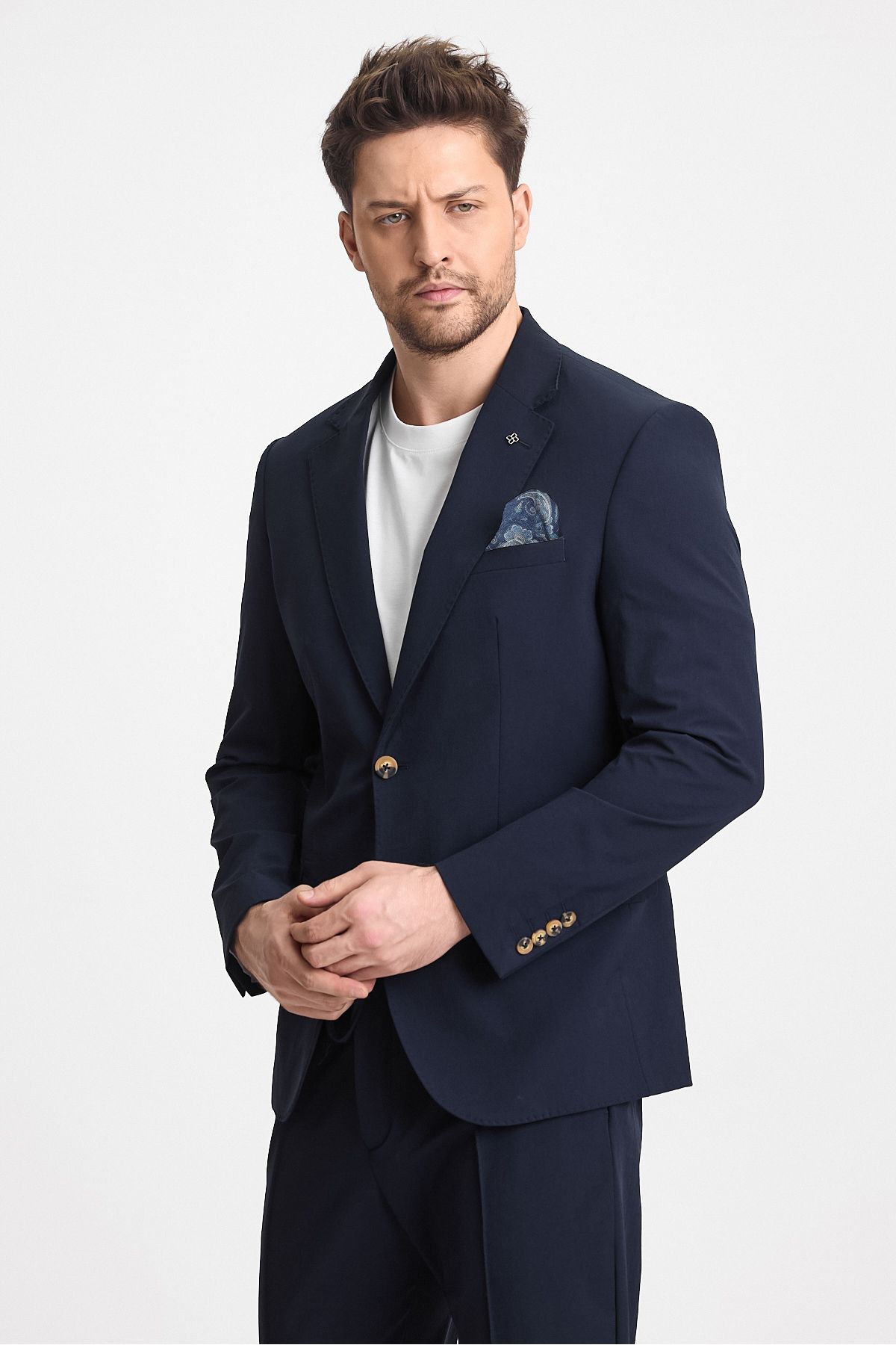 Frappoli-Men's Navy Blue Slim Fit Sportsblazer - Polyamide, Stretchy and Cool Half Lined 5