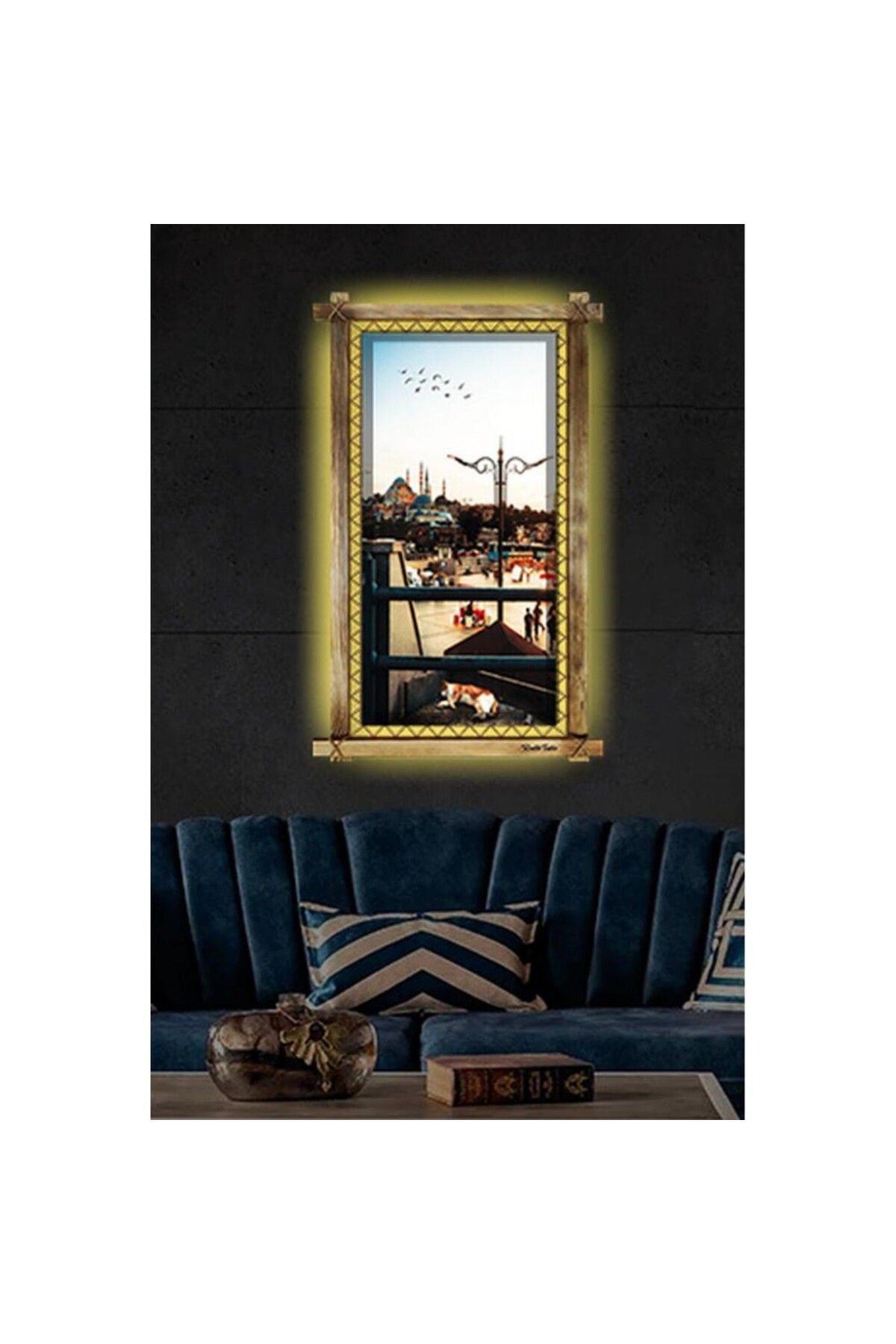 sheron style Kanvas İstanbul Led Işıklı Rustik Tablo