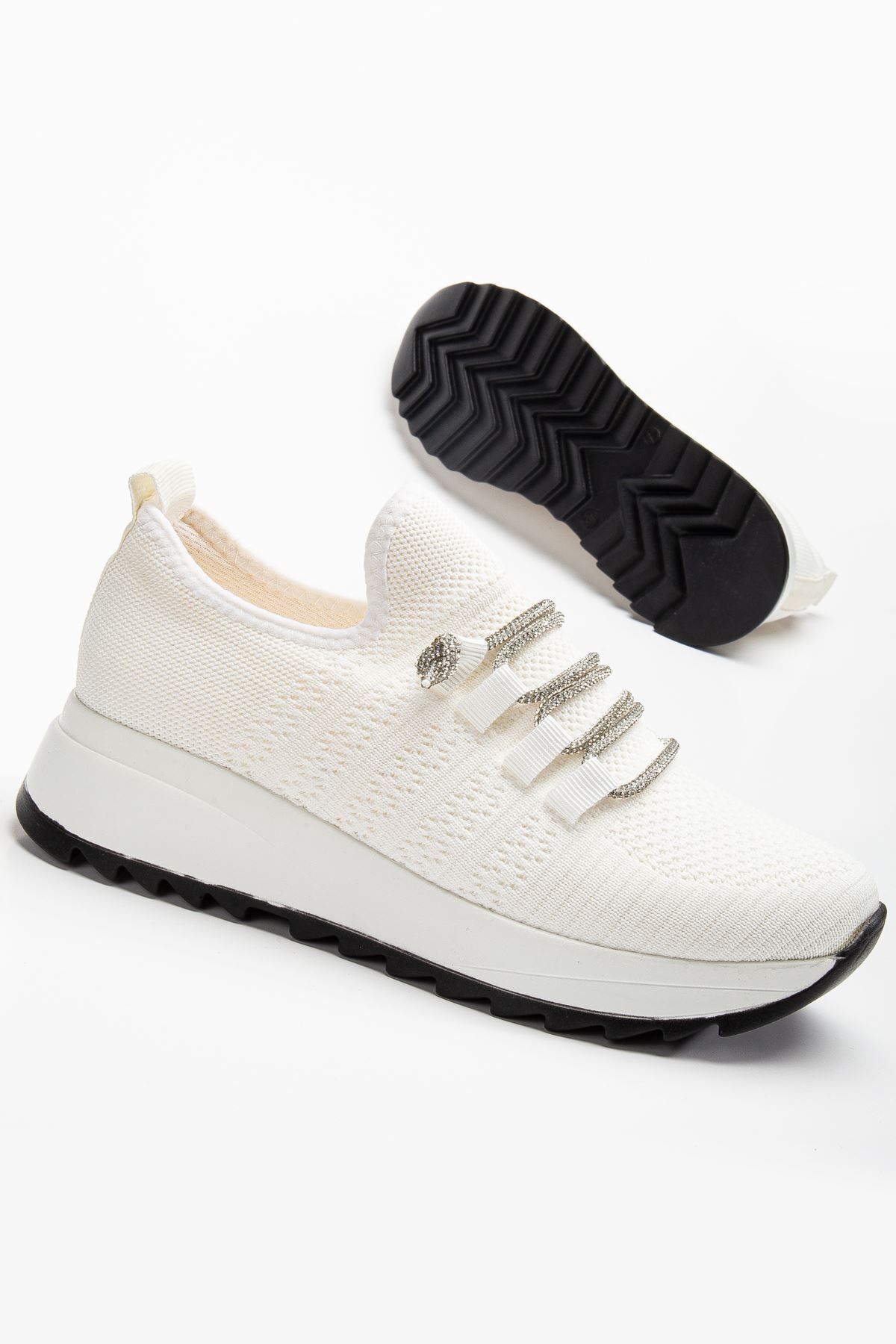 Hayalimdeki Ayakkabı-Paris White Knitwear Laced Stone Comfortable Fit Sneaker 2