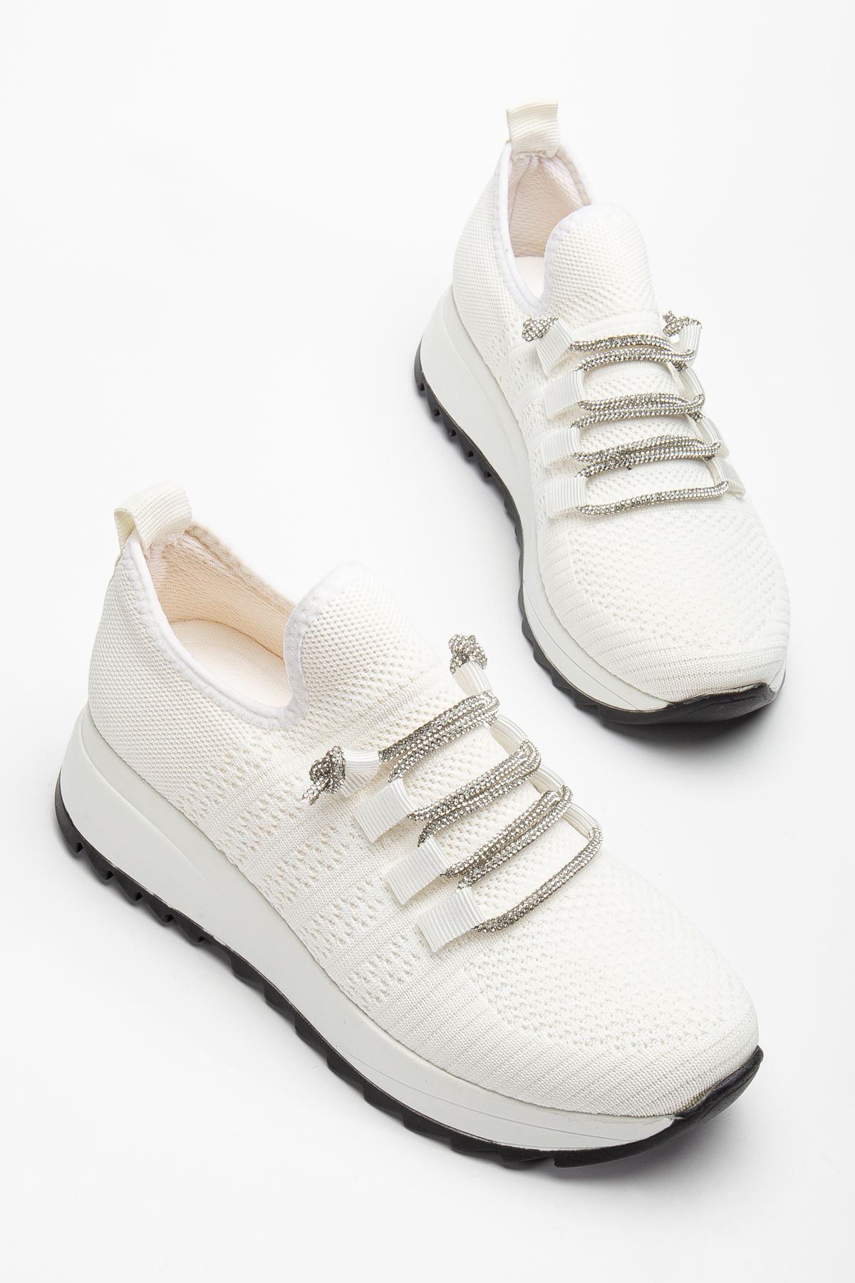 Hayalimdeki Ayakkabı-Paris White Knitwear Laced Stone Comfortable Fit Sneaker 1