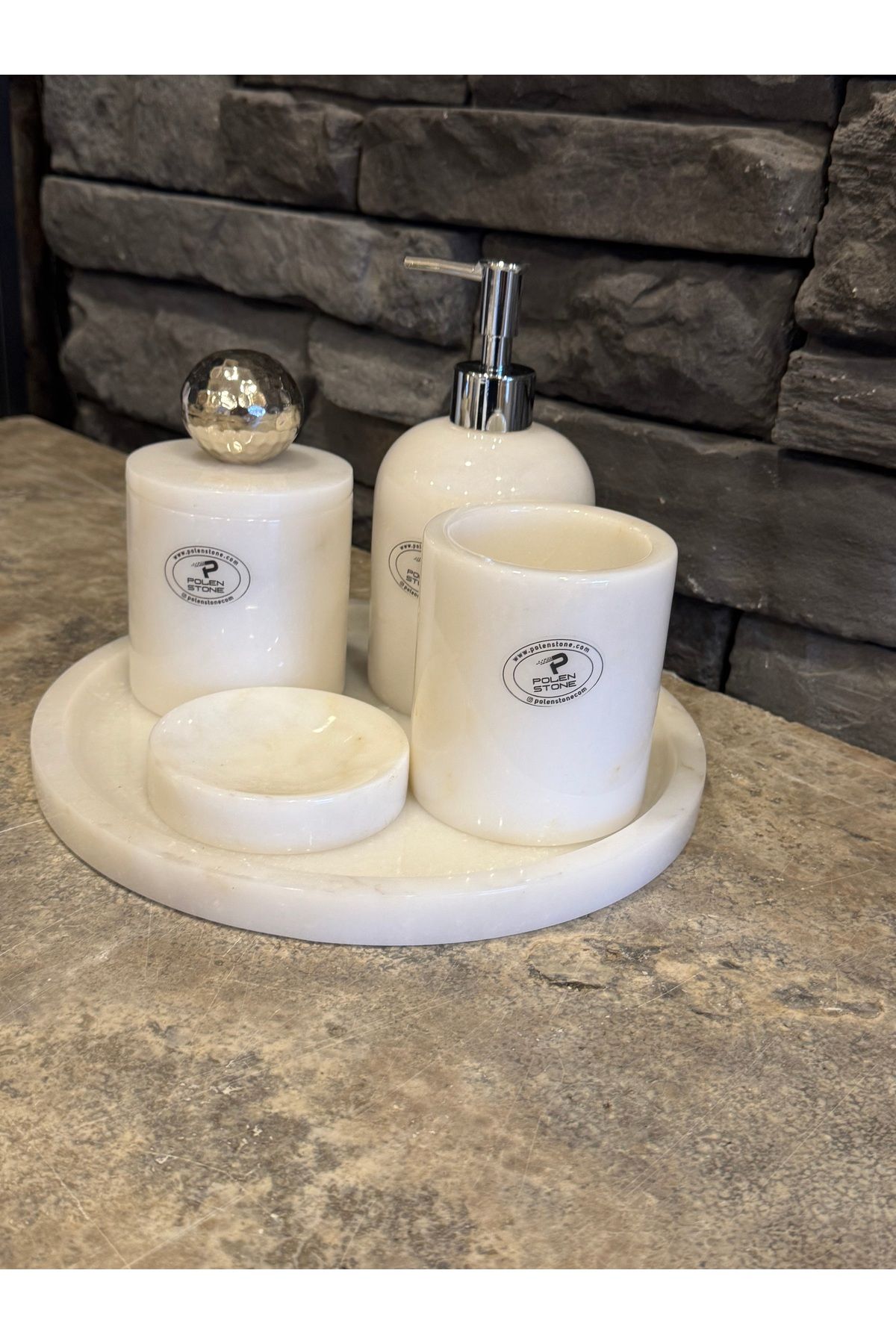 Polen Stone-White Marble 5-Piece Bathroom Set – Bring Natural Elegance to Your Home 2