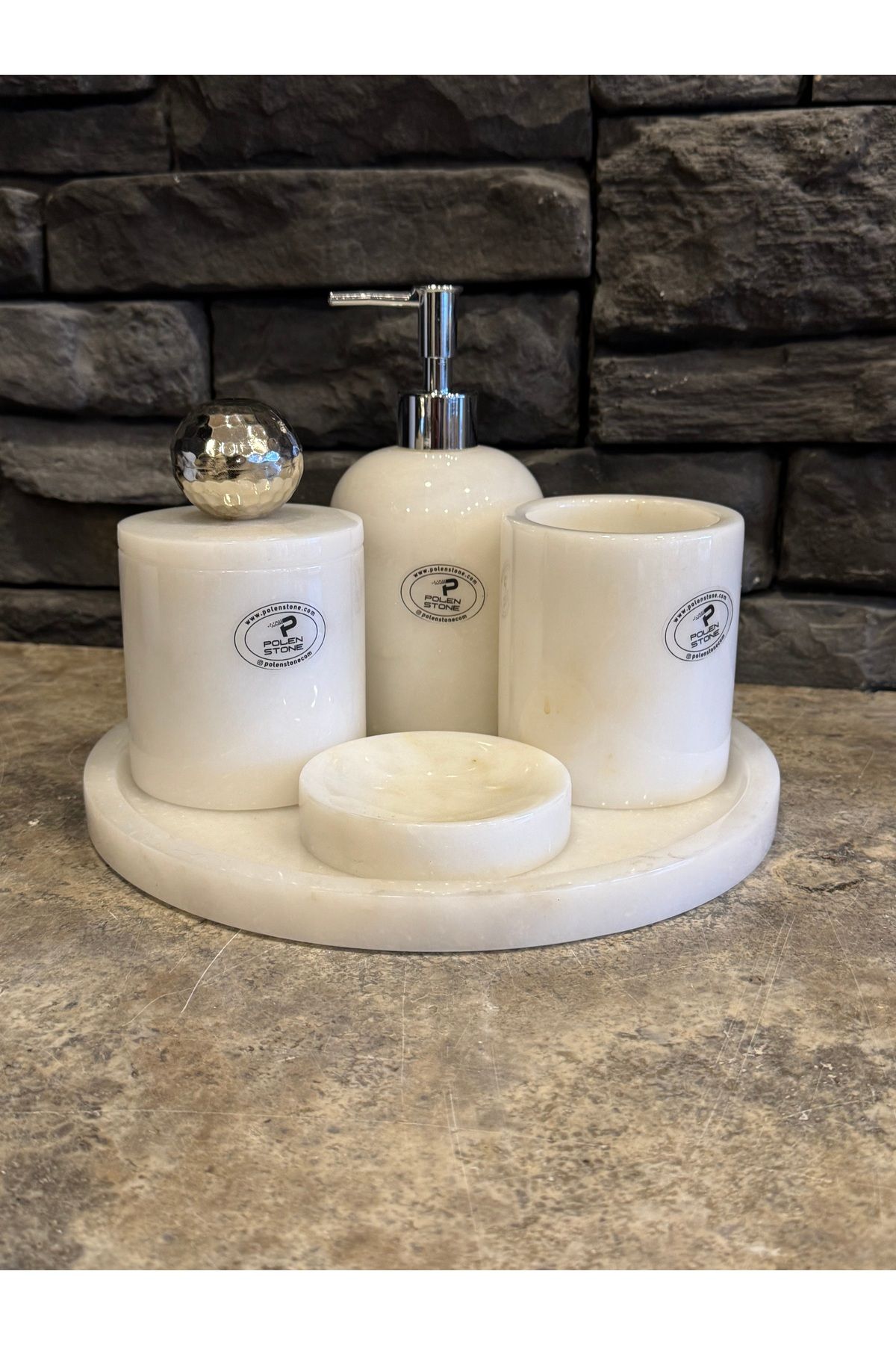 Polen Stone-White Marble 5-Piece Bathroom Set – Bring Natural Elegance to Your Home 8