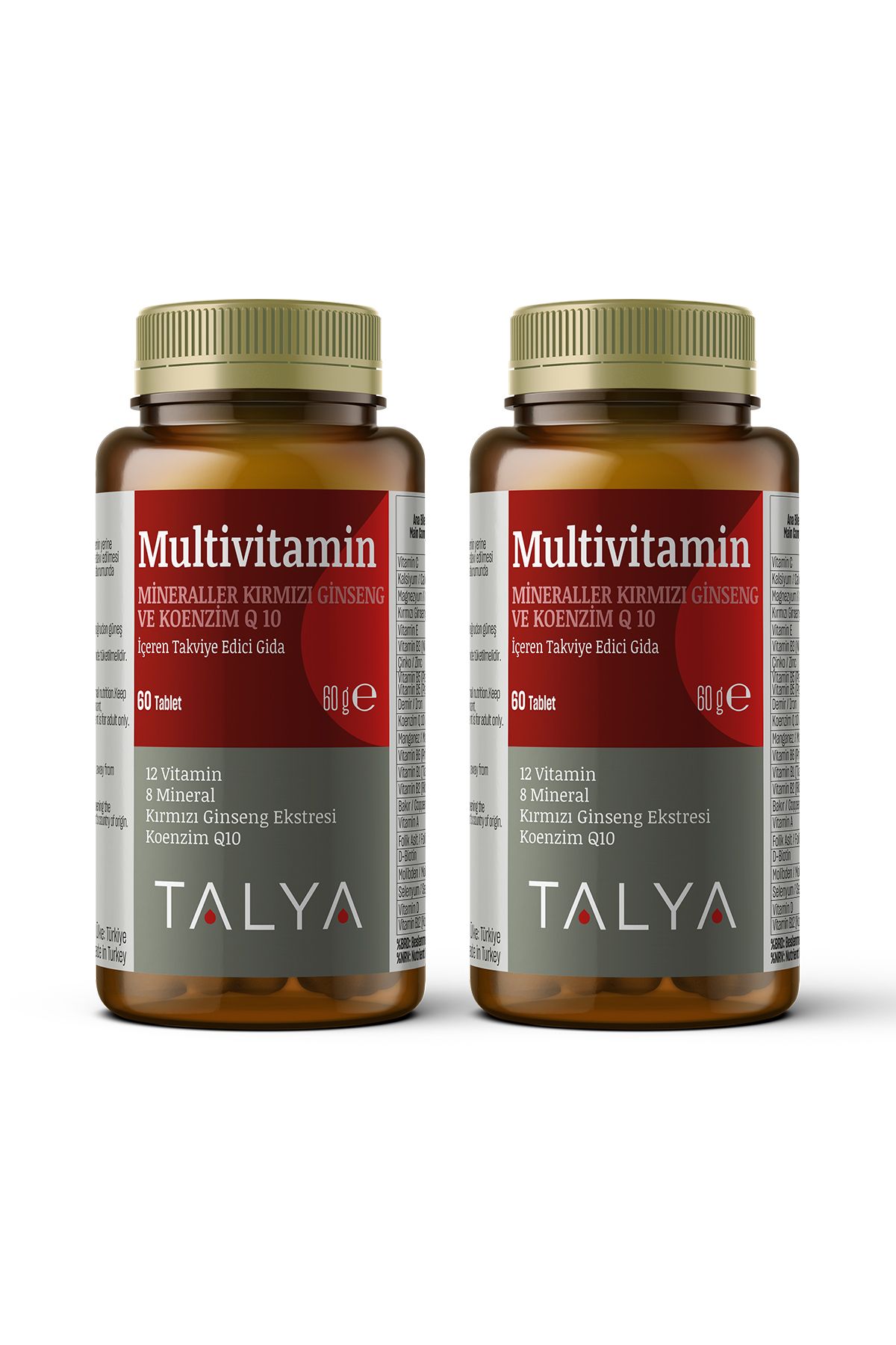 Talya Multivitamin İçeren Takviye Edici Gıda (Mineraller, Kırmızı Ginseng ve Koenzim Q10), (2’li Paket)