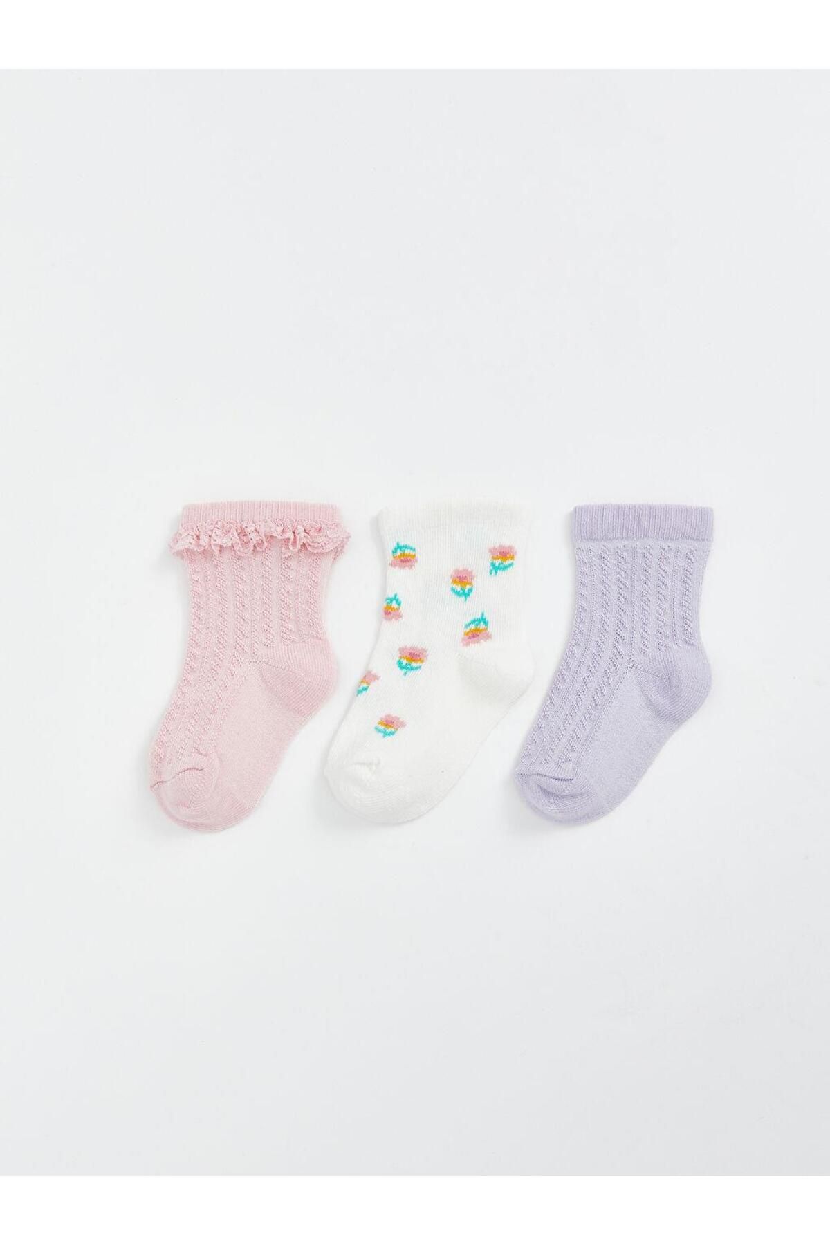 LC Waikiki-Floral Baby Girl Socks 3-Piece 1