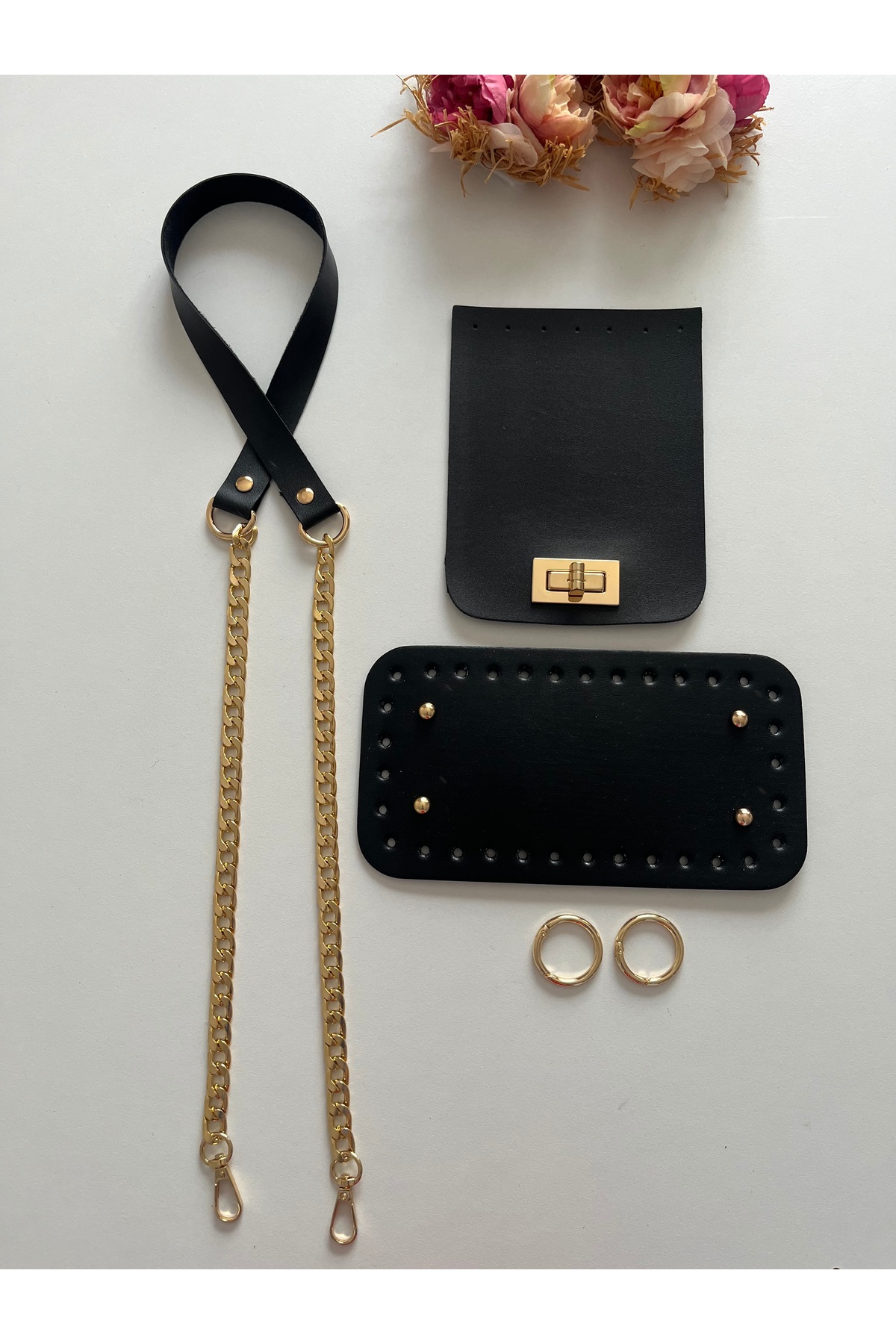 Knitted bag artificial leather hanger , cover ,base kit Black Color