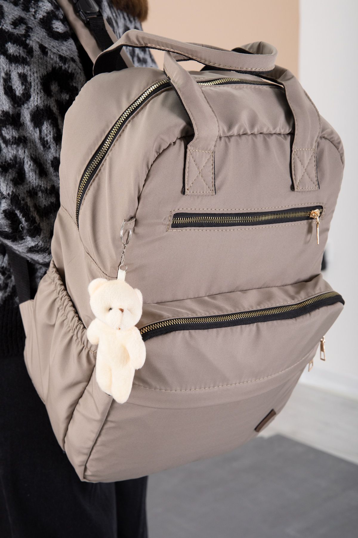 Cansın Mini-Beige Multifunctional Accessory Baby Care & Mother Backpack 5