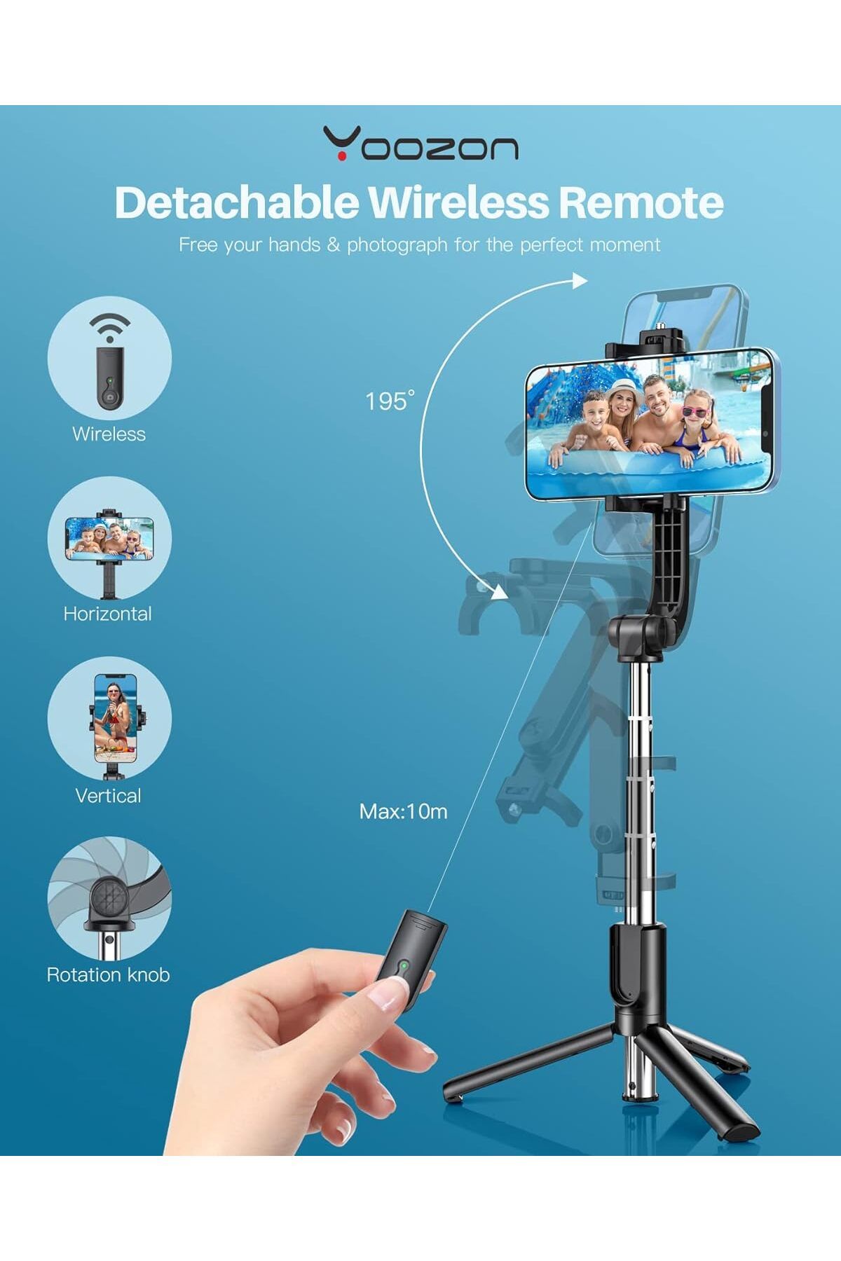 AWH-Selfie Stick Tripod Bluetooth – Extendable with Remote for iPhone, Galaxy, Huawei & More 3