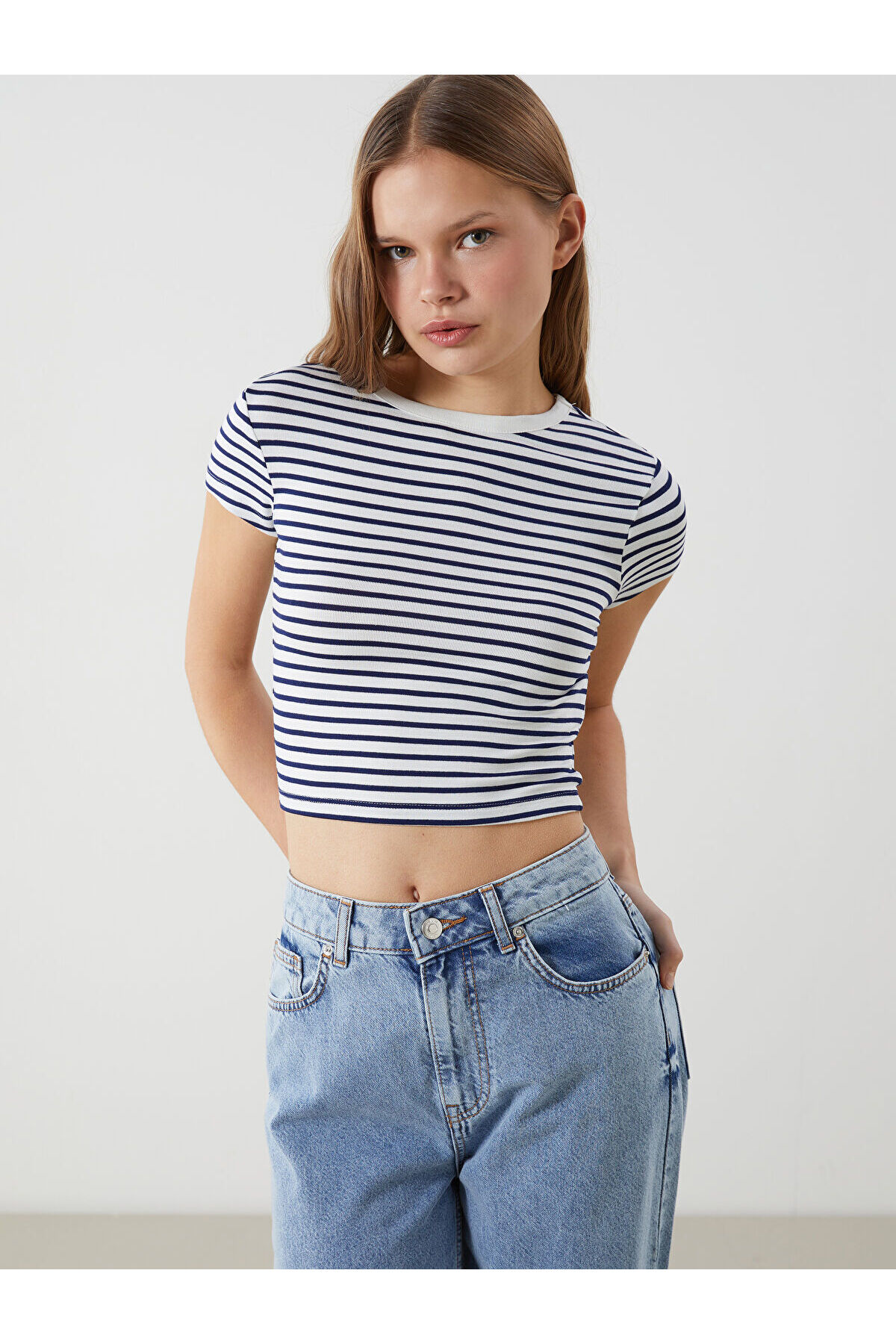 LC Waikiki Nevavm Striped Women's Ribbed T-Shirt with a Difference
