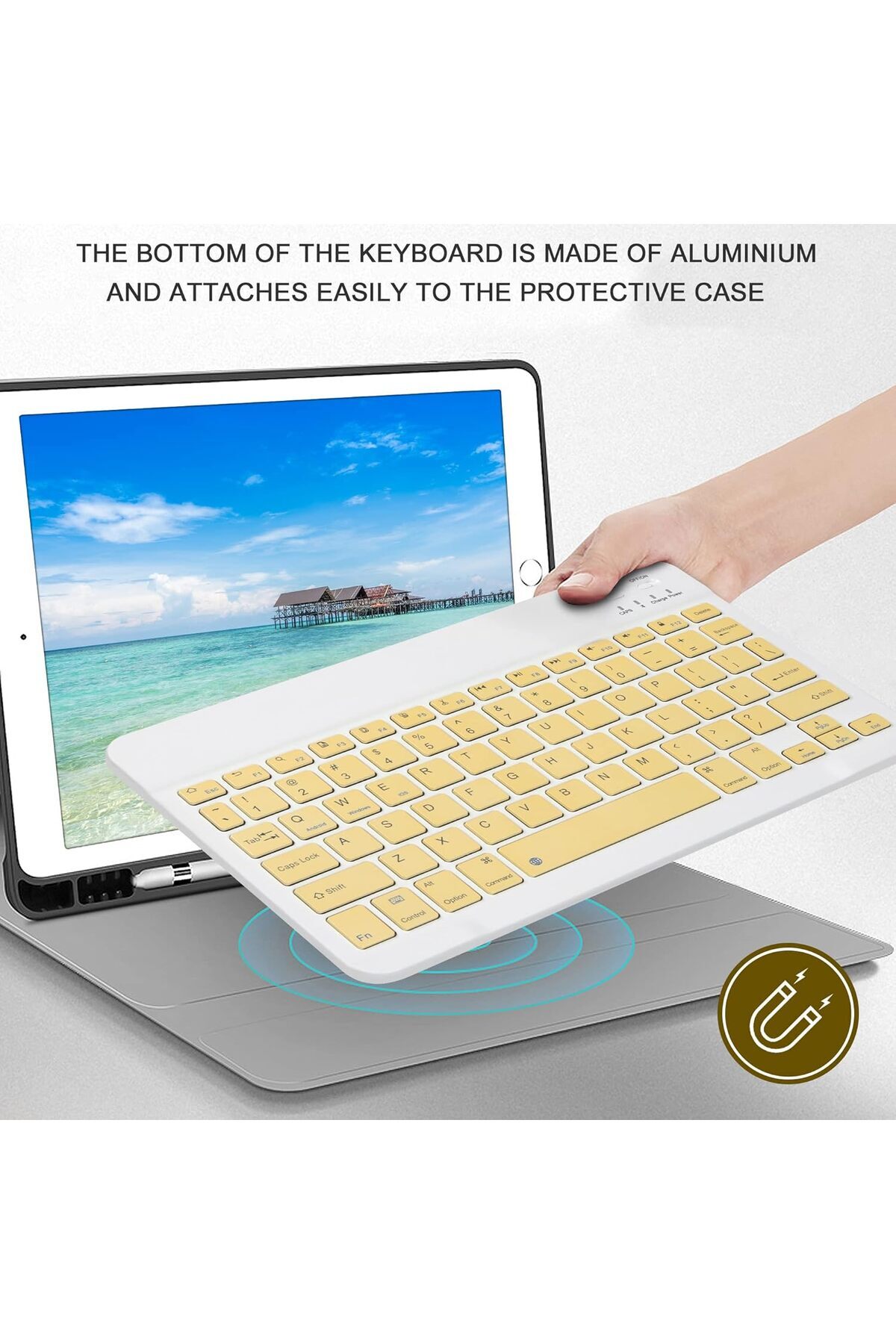 fulina-Wireless Keyboard and Mouse Bluetooth,Rechargeable Wireless Mouse Keyboard Set,Yellow,10 inch 6
